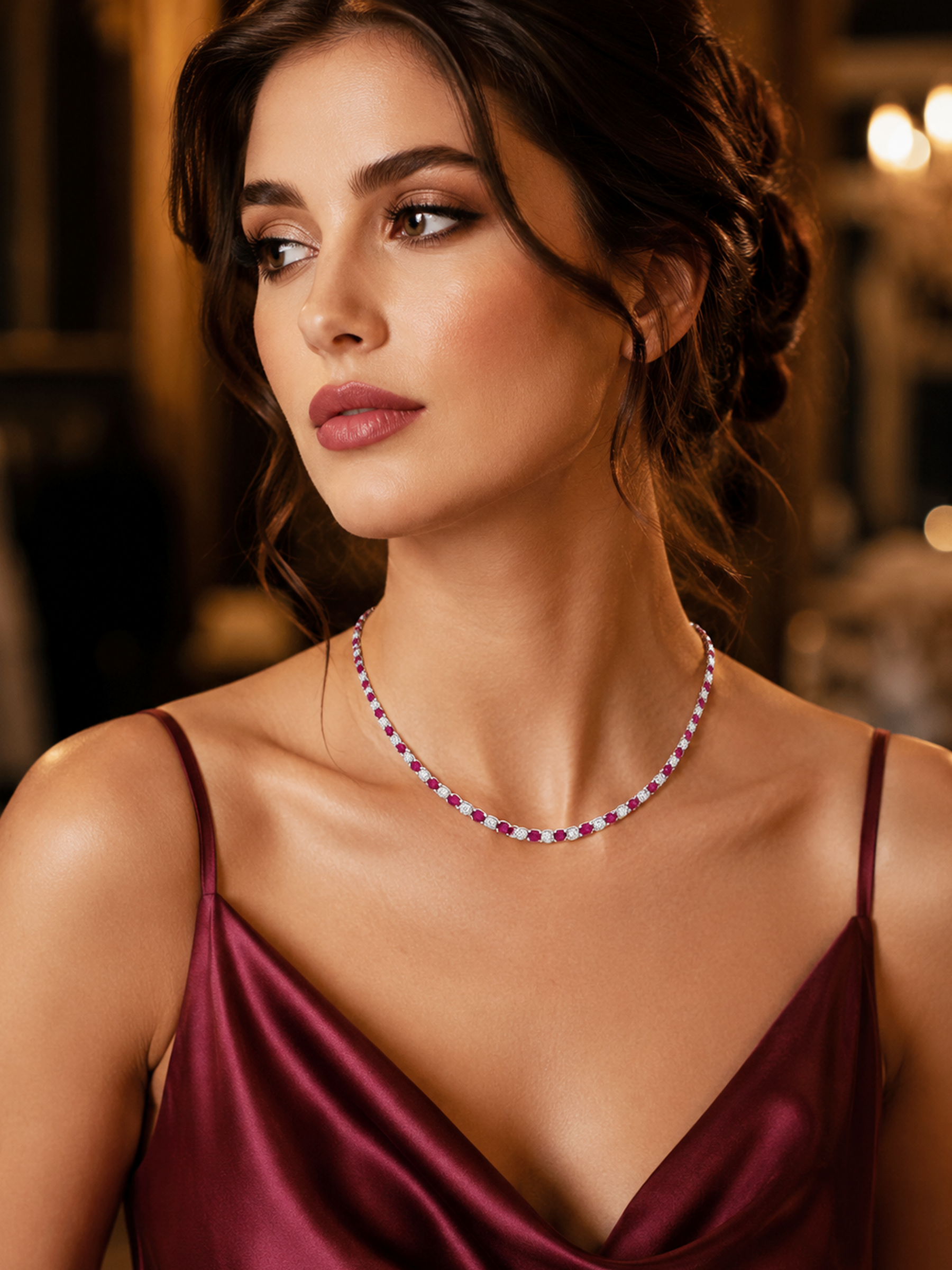 Sparkling 5.7ct Lab Ruby Tennis Necklace