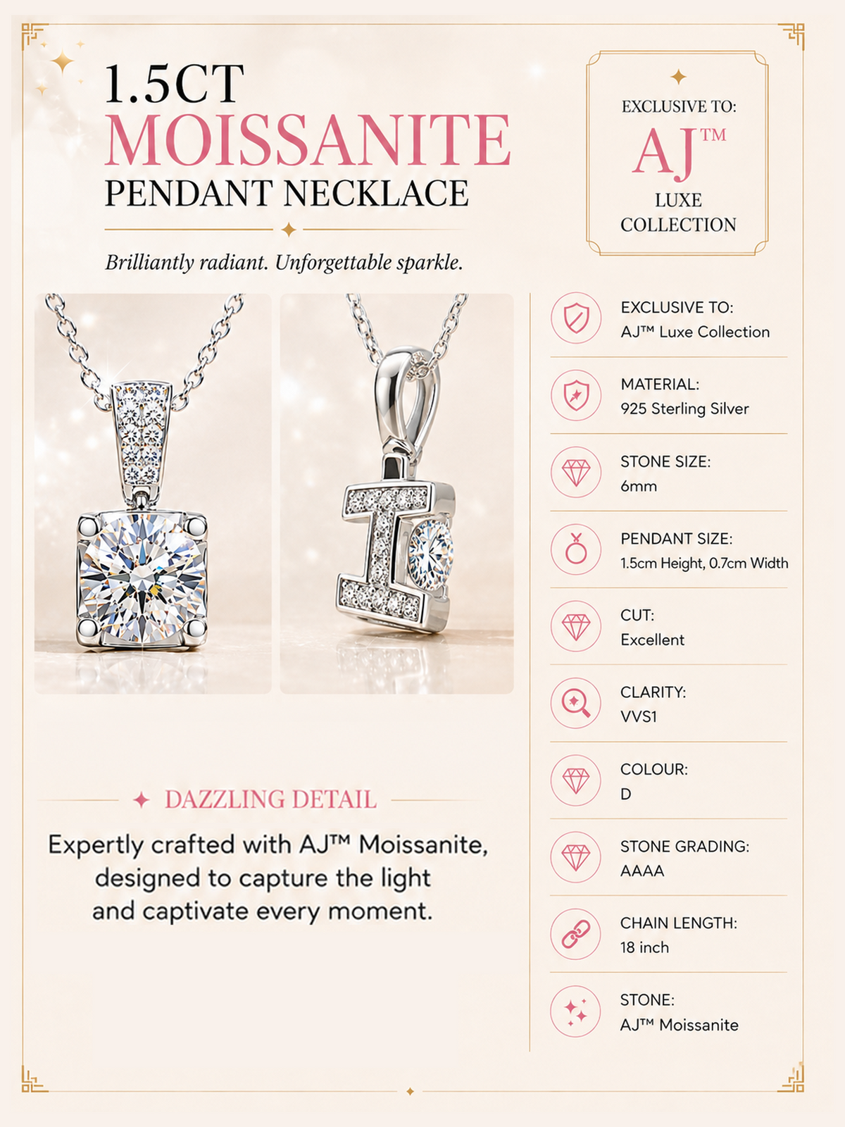 1.5ct Moissanite Pendant Necklace