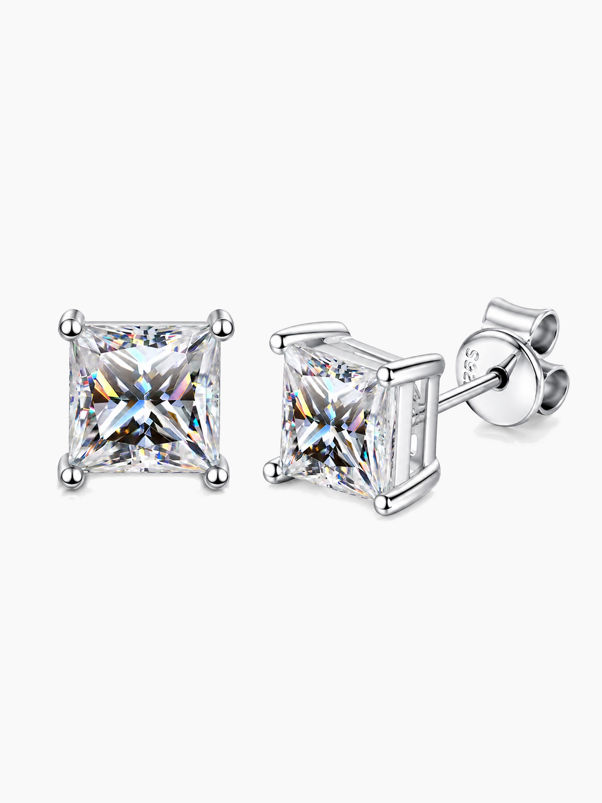 Square Cut Sterling Silver Stud Earrings