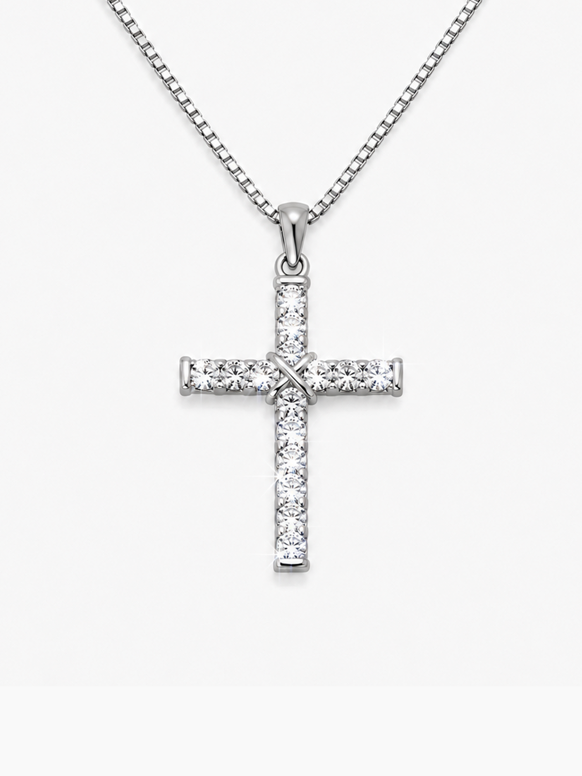 Signature Moissanite Cross Pendant Necklace Sterling Silver