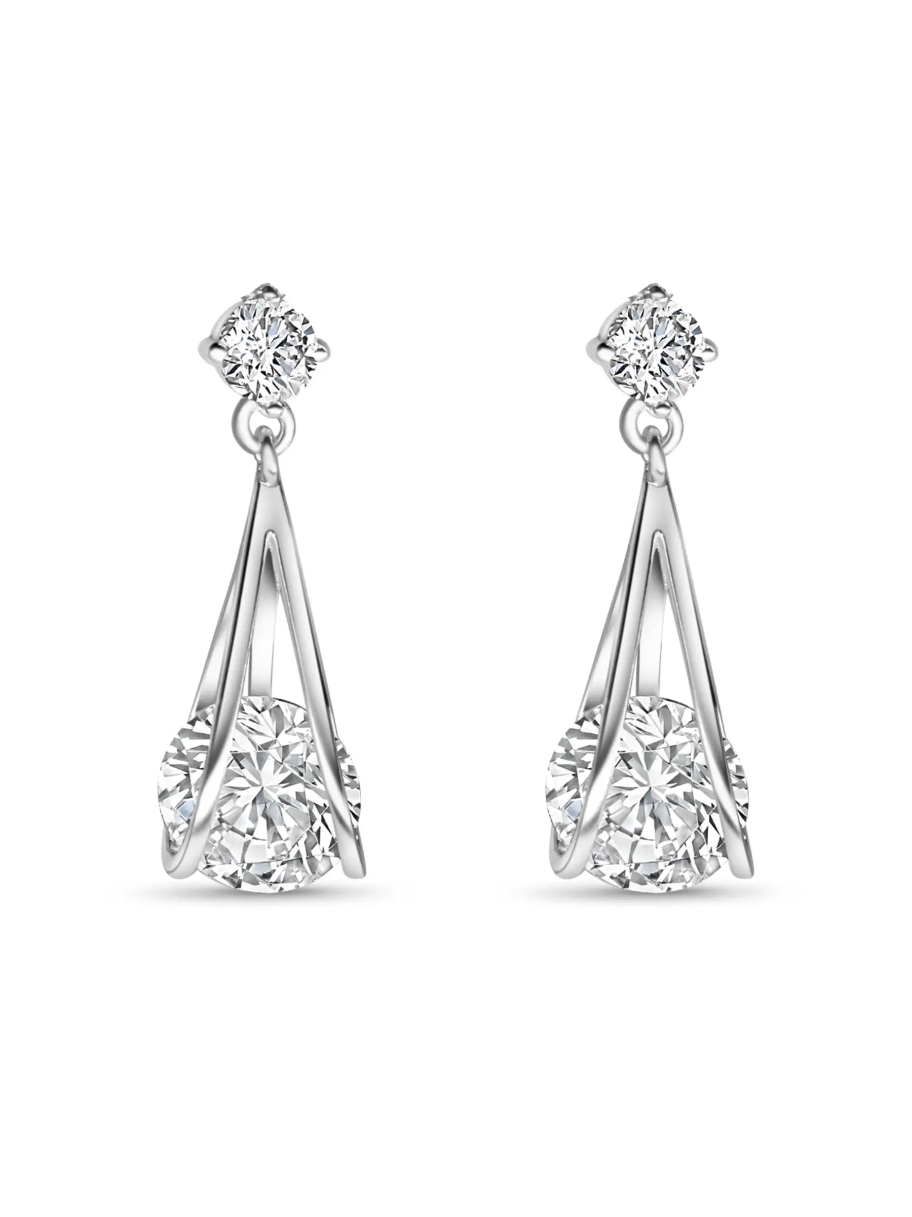 Silver Crystal Drop Earrings for Women