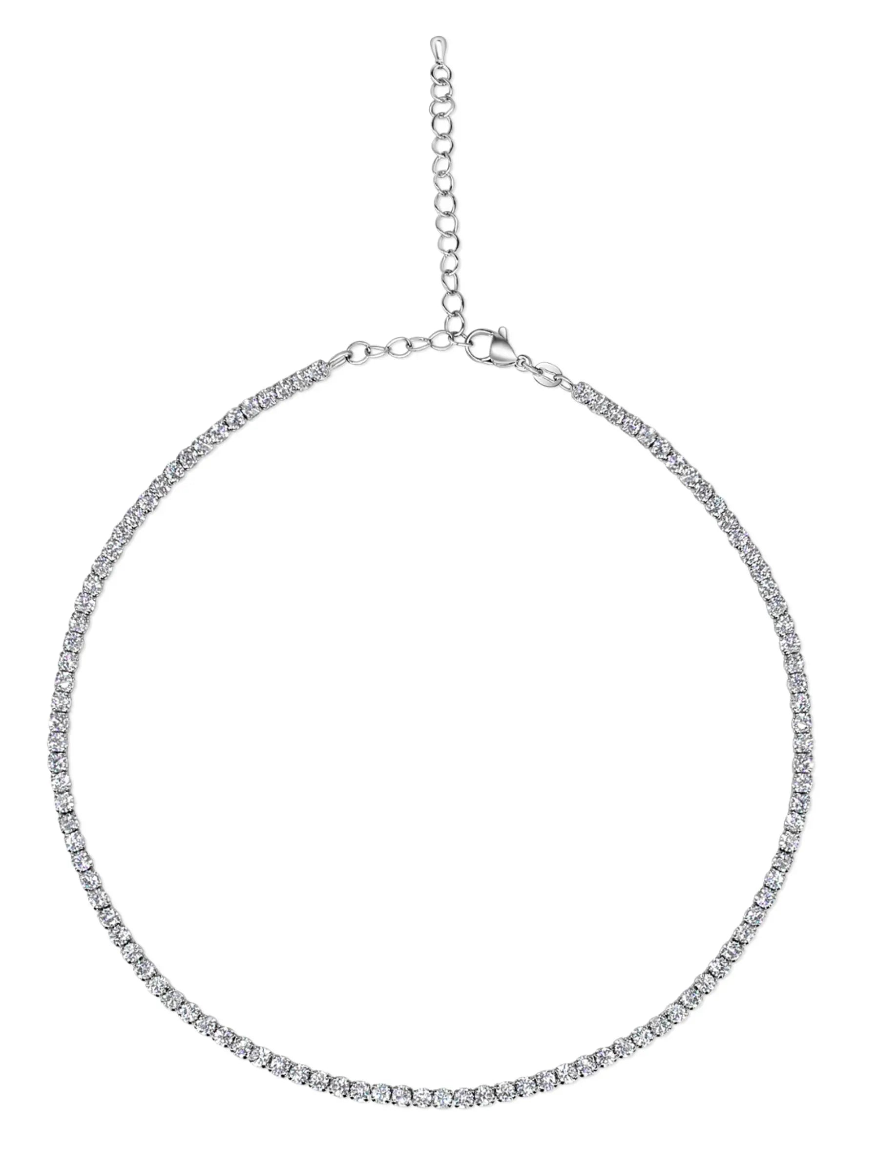 Sparkling Tennis Necklace 18K White Gold Plated AMBER JONES