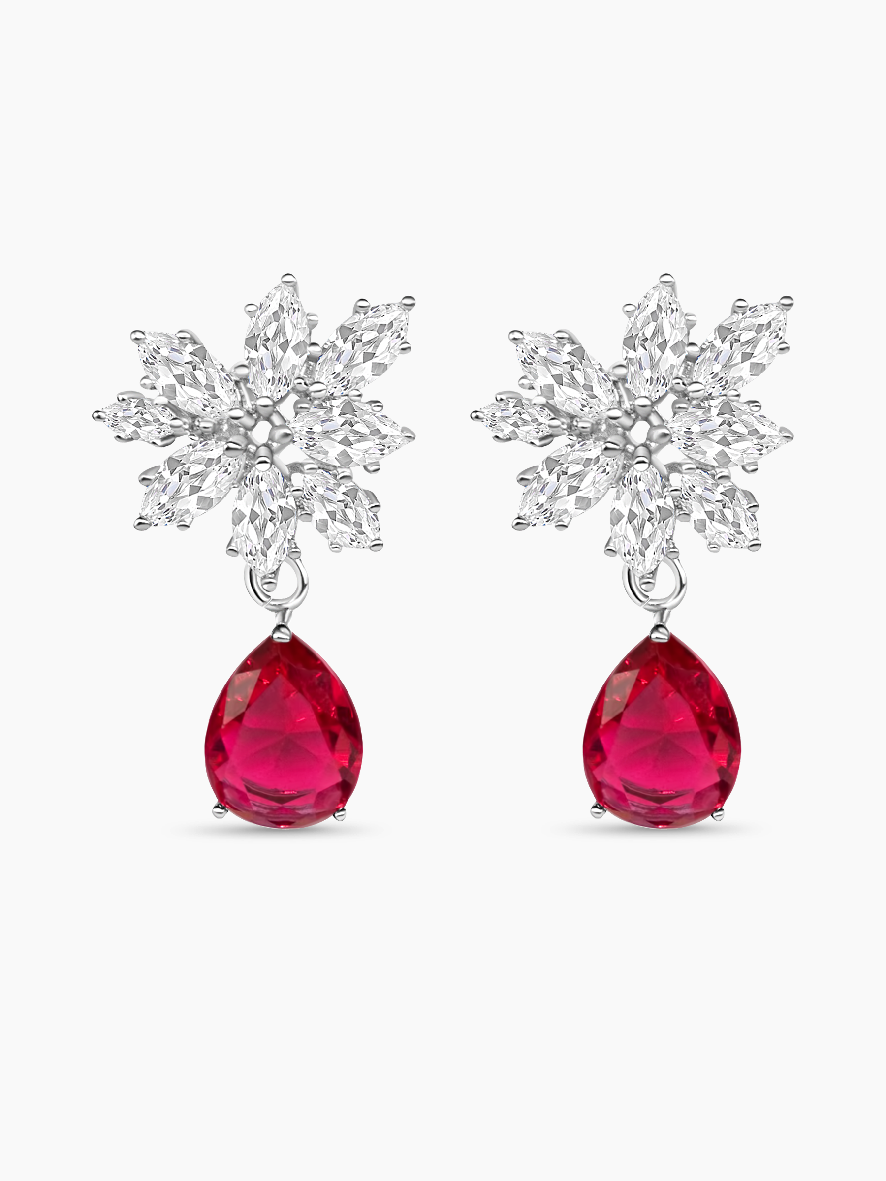 Teardrop Ruby Leaf Drop Earrings