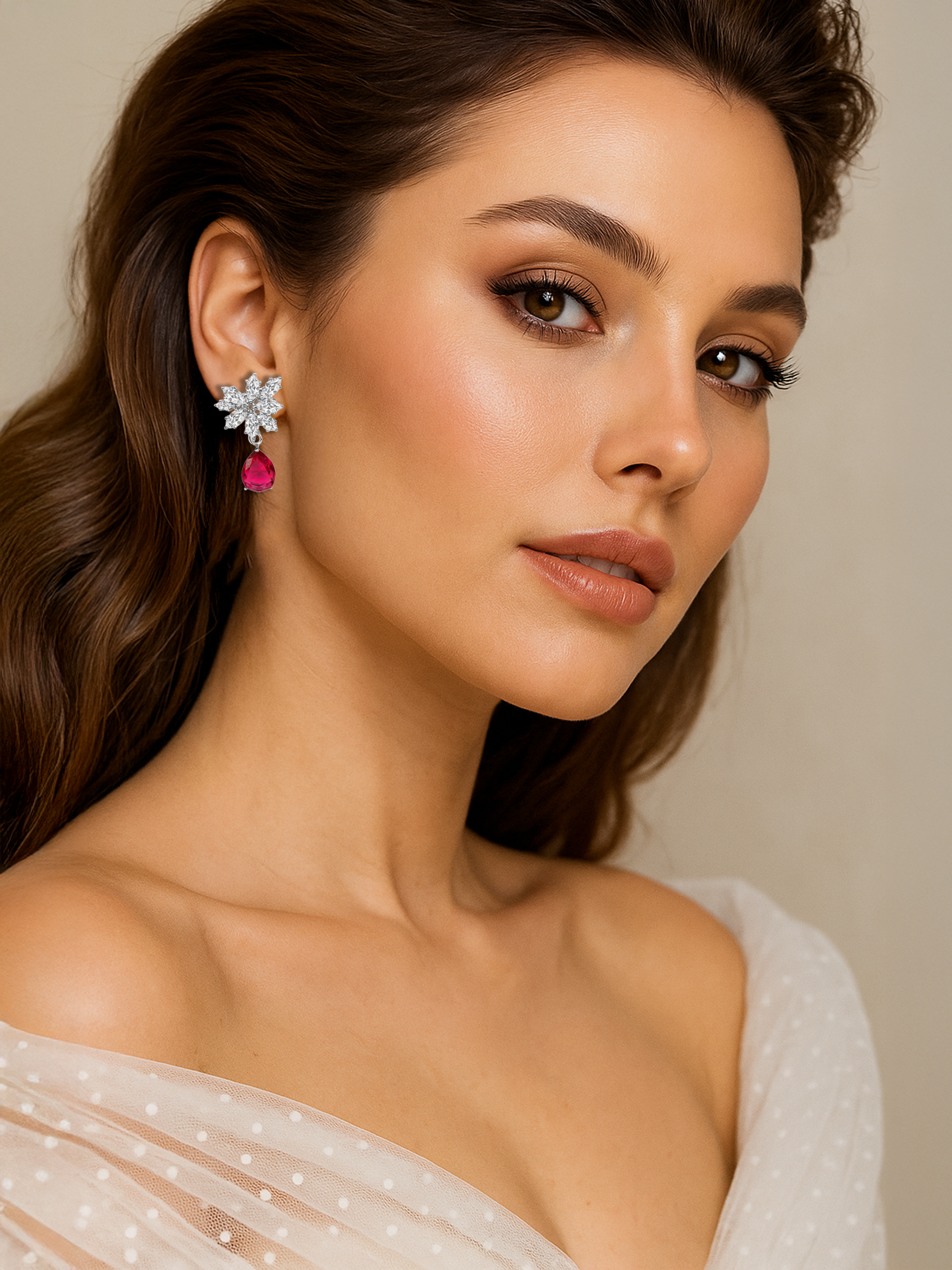 Teardrop Ruby Leaf Drop Earrings