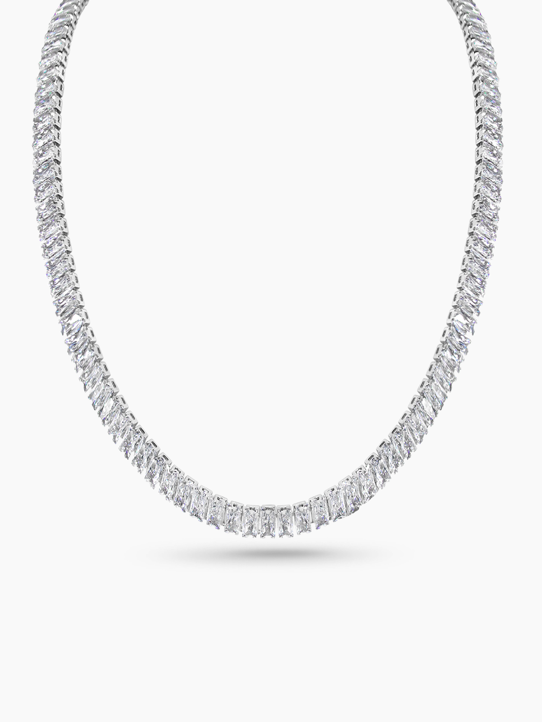 Tennis Necklace Baguette Cut Rhodium Plated