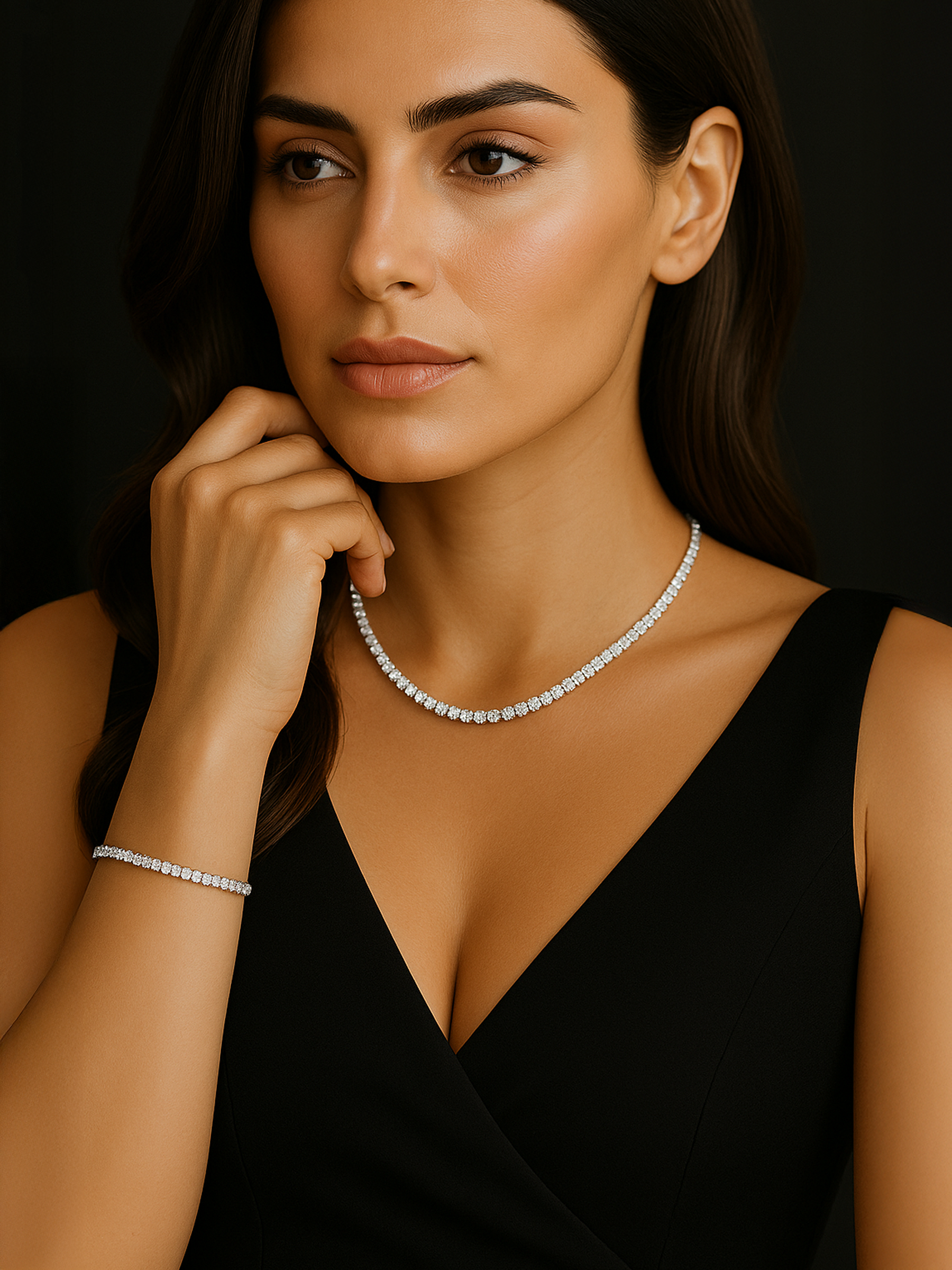 Sparkling Tennis Necklace AJ™ Rhodium Plated