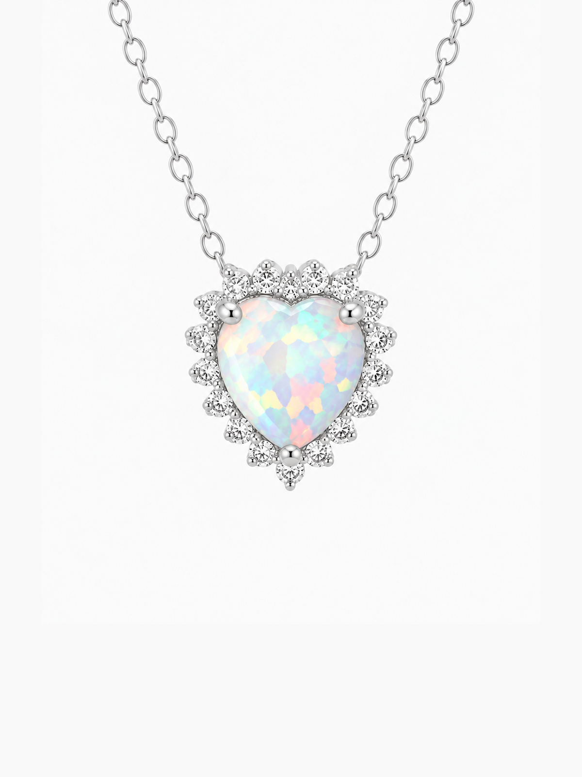 1CT White Opal Heart Pendant Necklace
