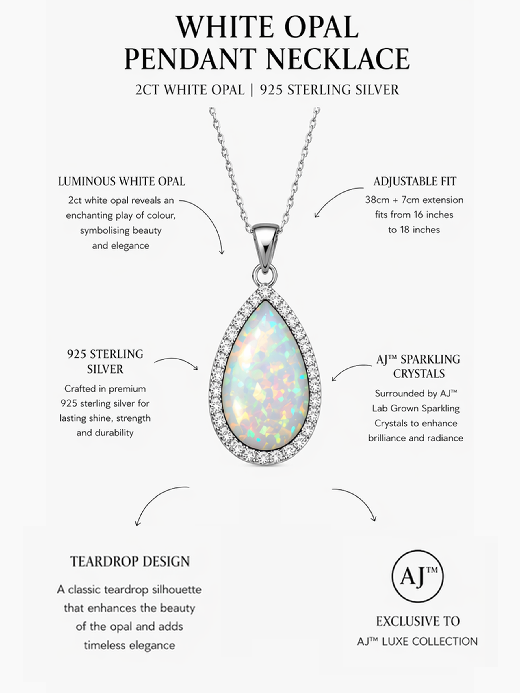 2Ct White Opal Pendant Necklace