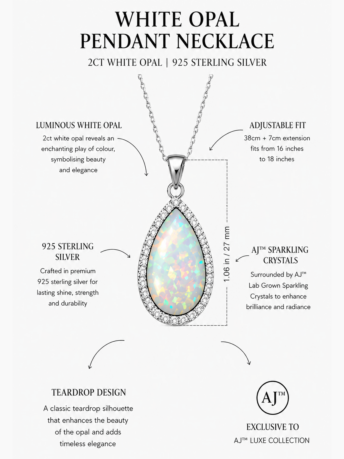 2Ct White Opal Pendant Necklace