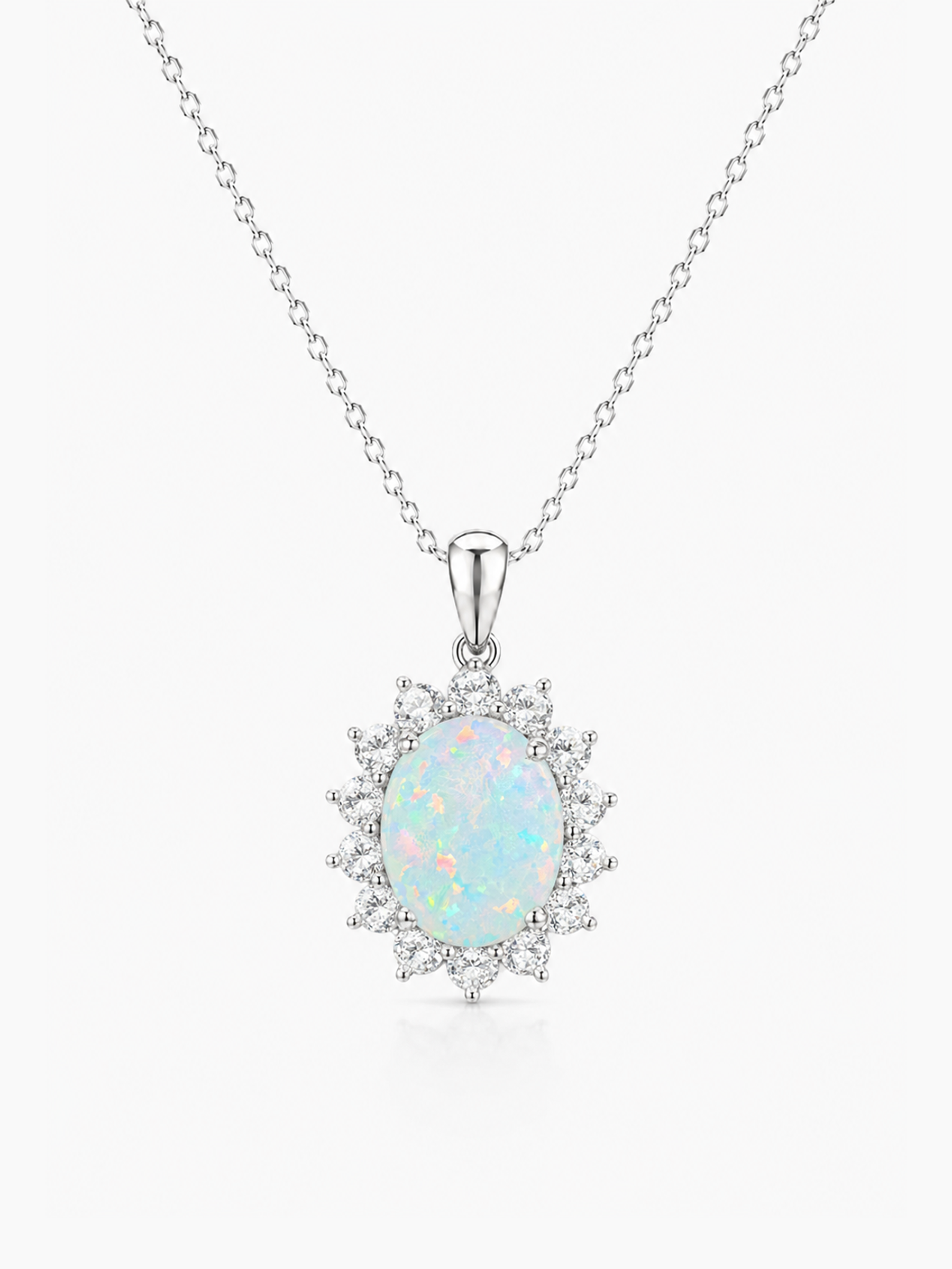 2Ct White Opal Oval Pendant Necklace