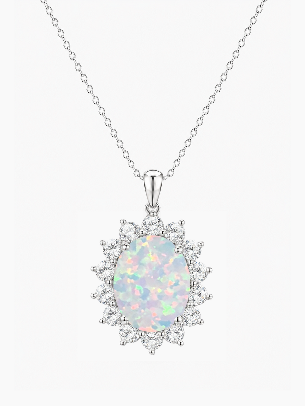 2Ct White Opal Oval Pendant Necklace