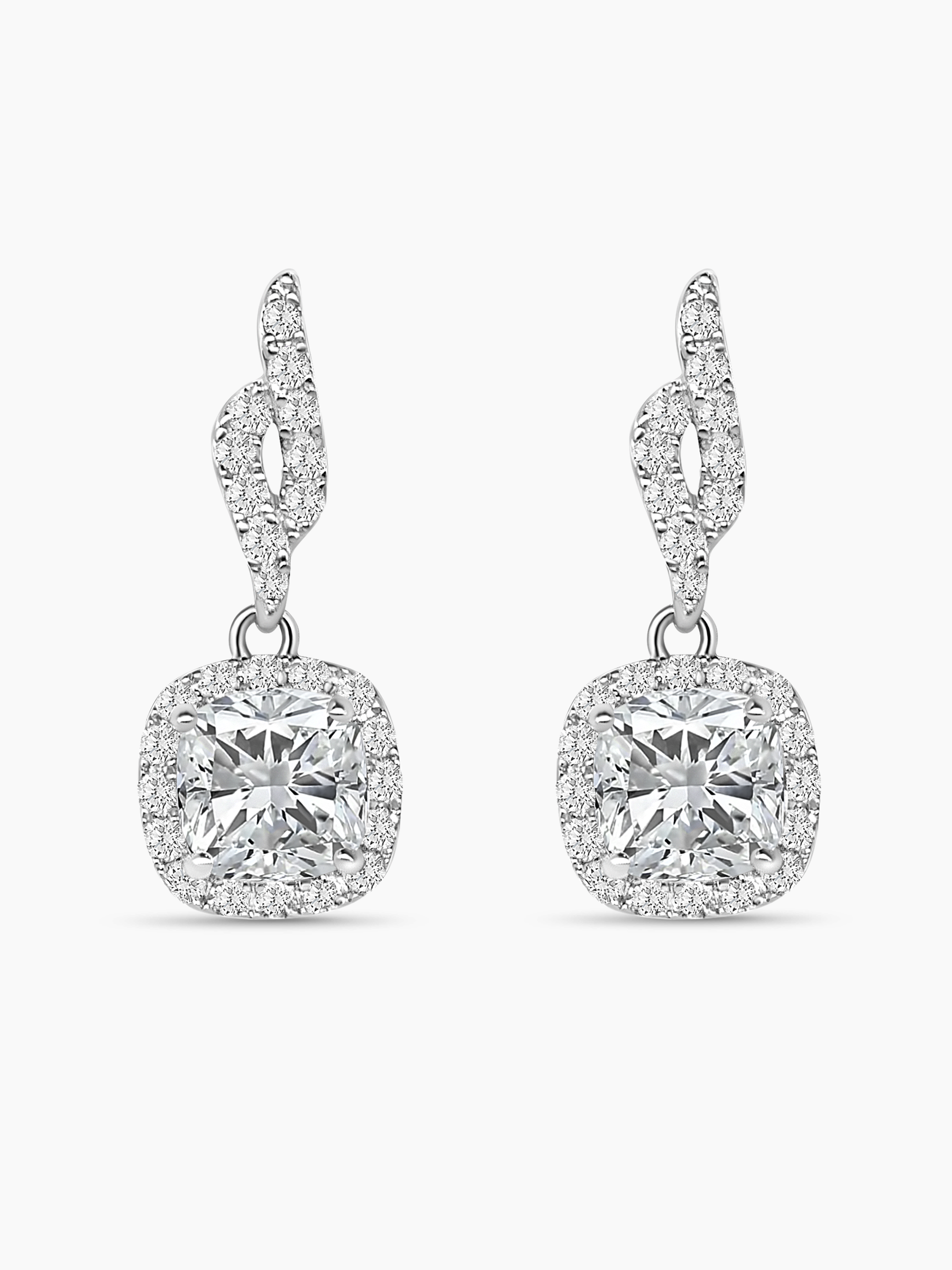 White Moissanite Square Drop Earrings