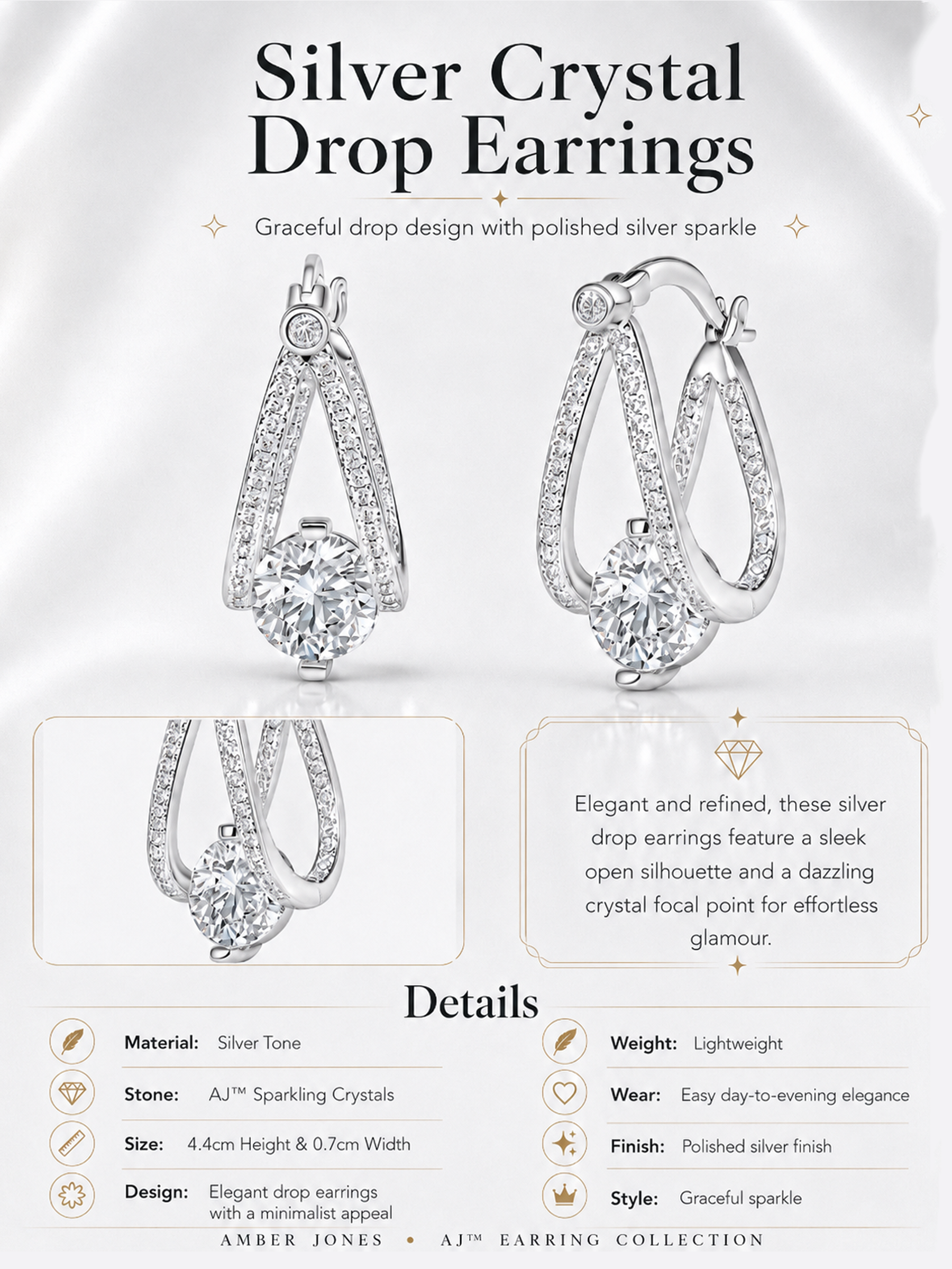 White Sapphire Double Hoop Silver Earrings