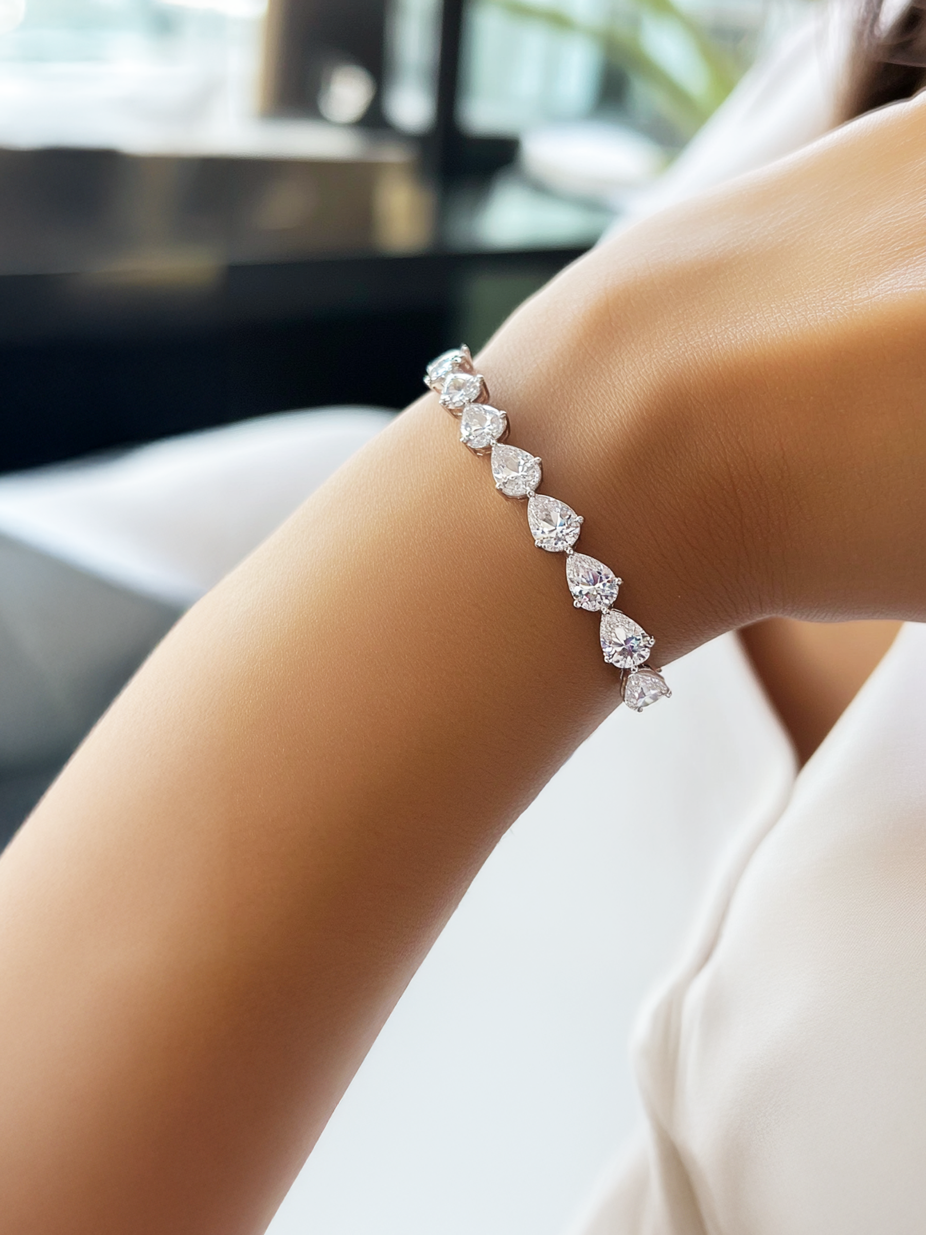 White Sapphire Pear Cut Tennis Bracelet