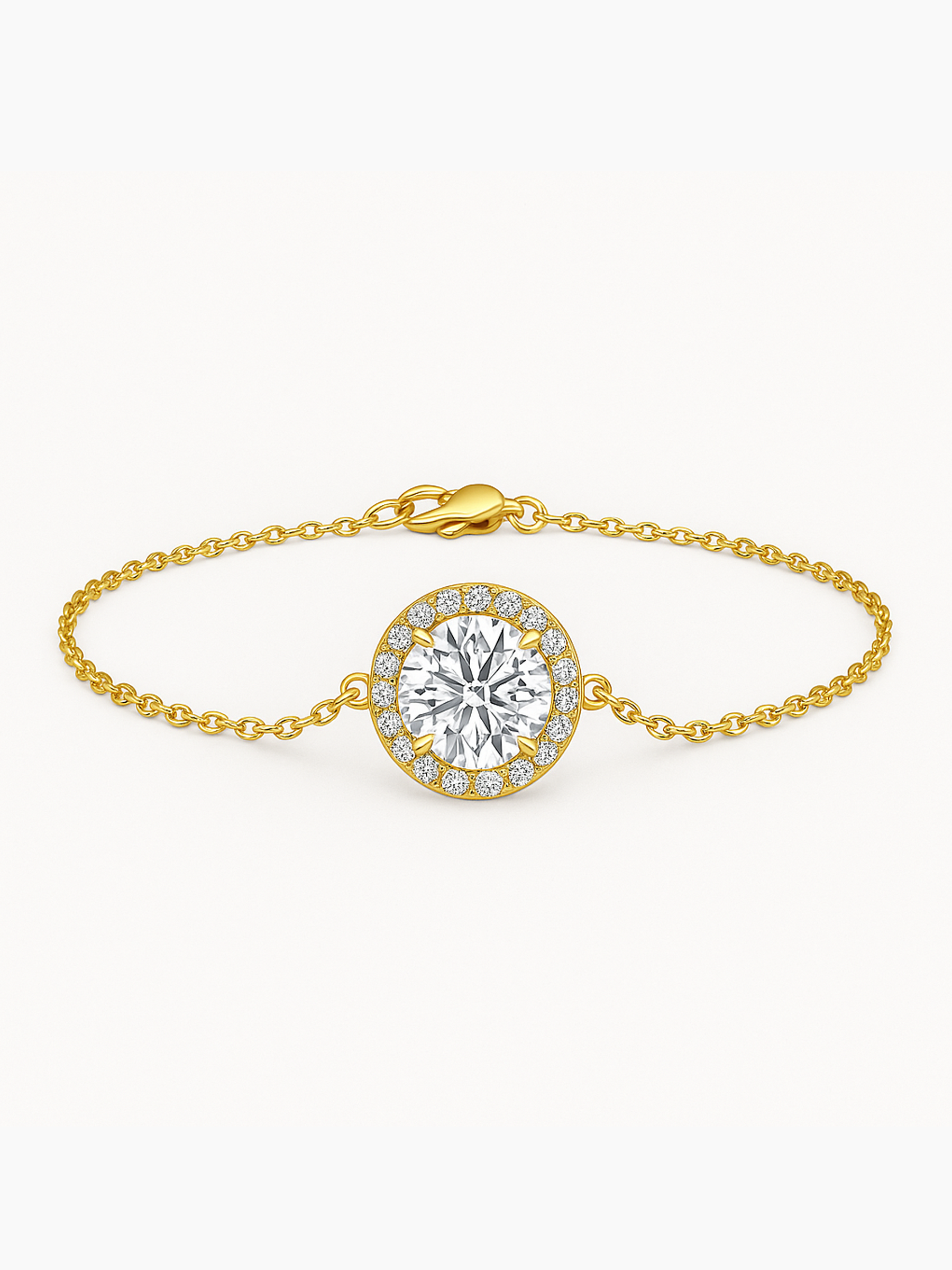 White Sapphire Round Cut Gold Chain Bracelet