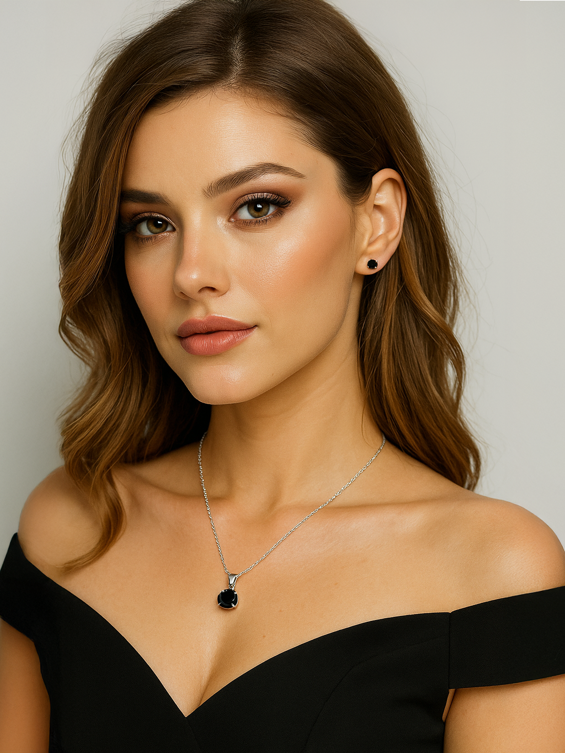 Woman wearing 2ct Lab Grown Black Sapphire Pendant Necklace