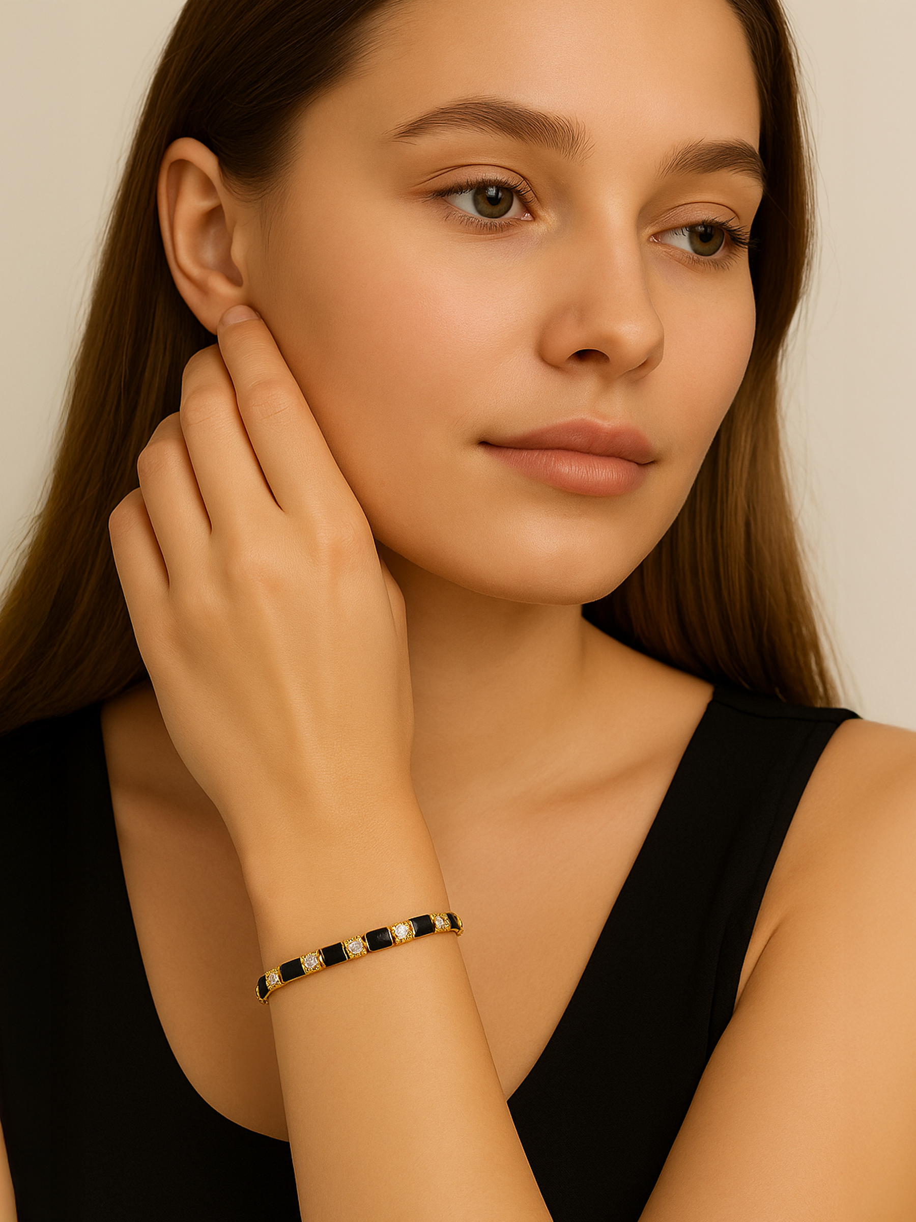 Black And Gold Tennis Bracelet By Olivia Paris