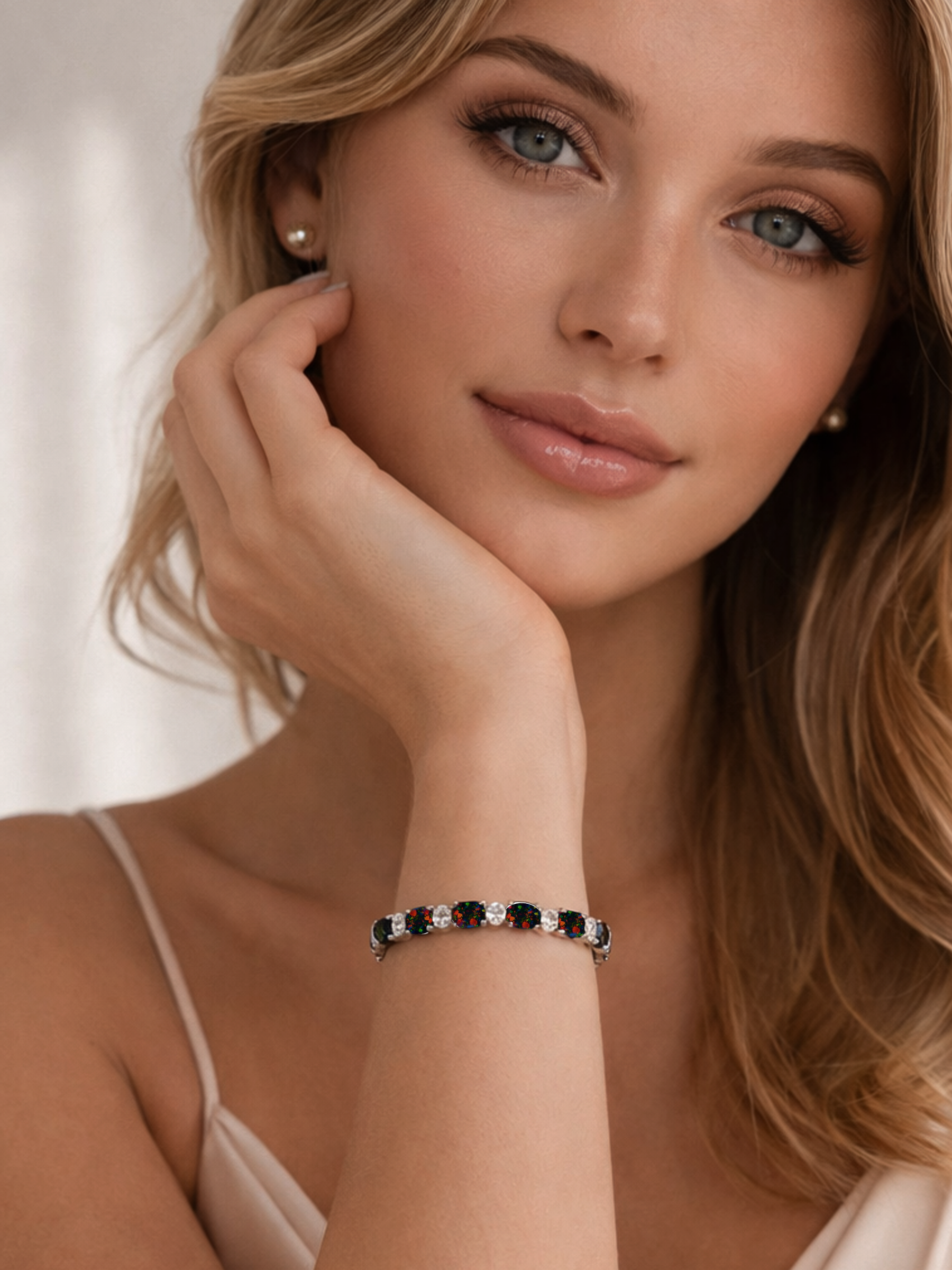 Black Opal Adjustable Bracelet Sterling Silver