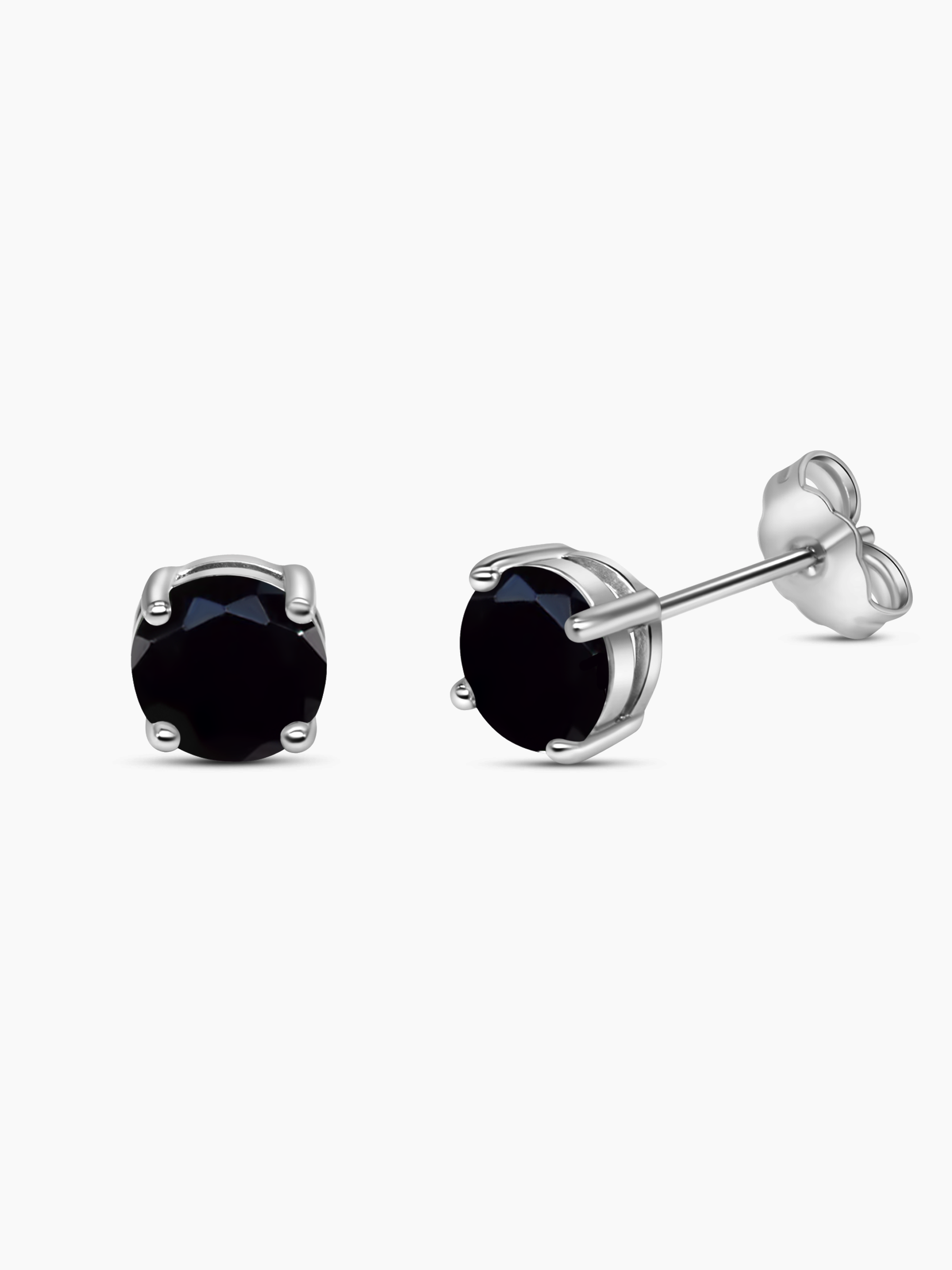 Black Sapphire Stud Earrings 925 Sterling Silver