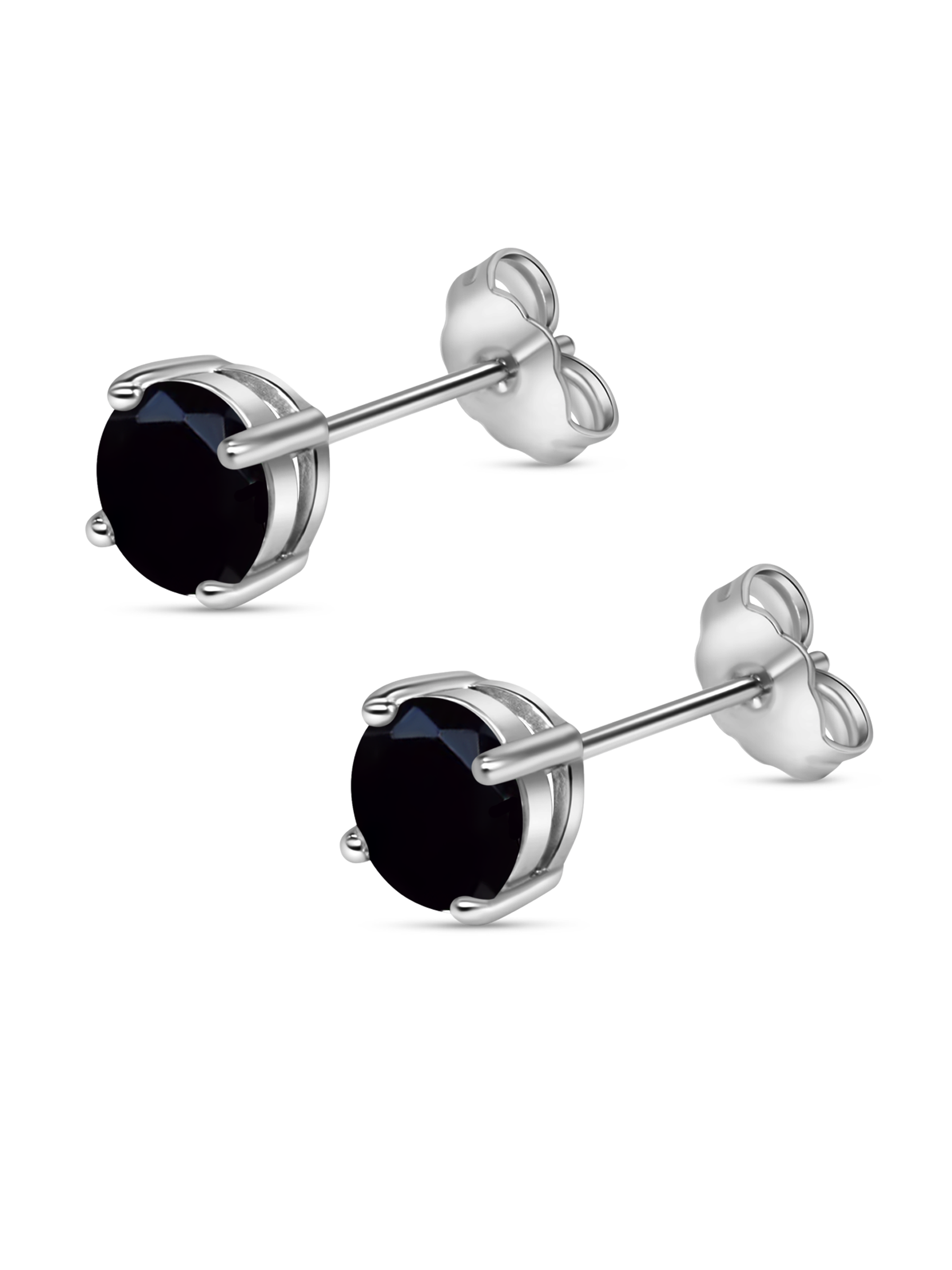 Black Sapphire Stud Earrings 925 Sterling Silver