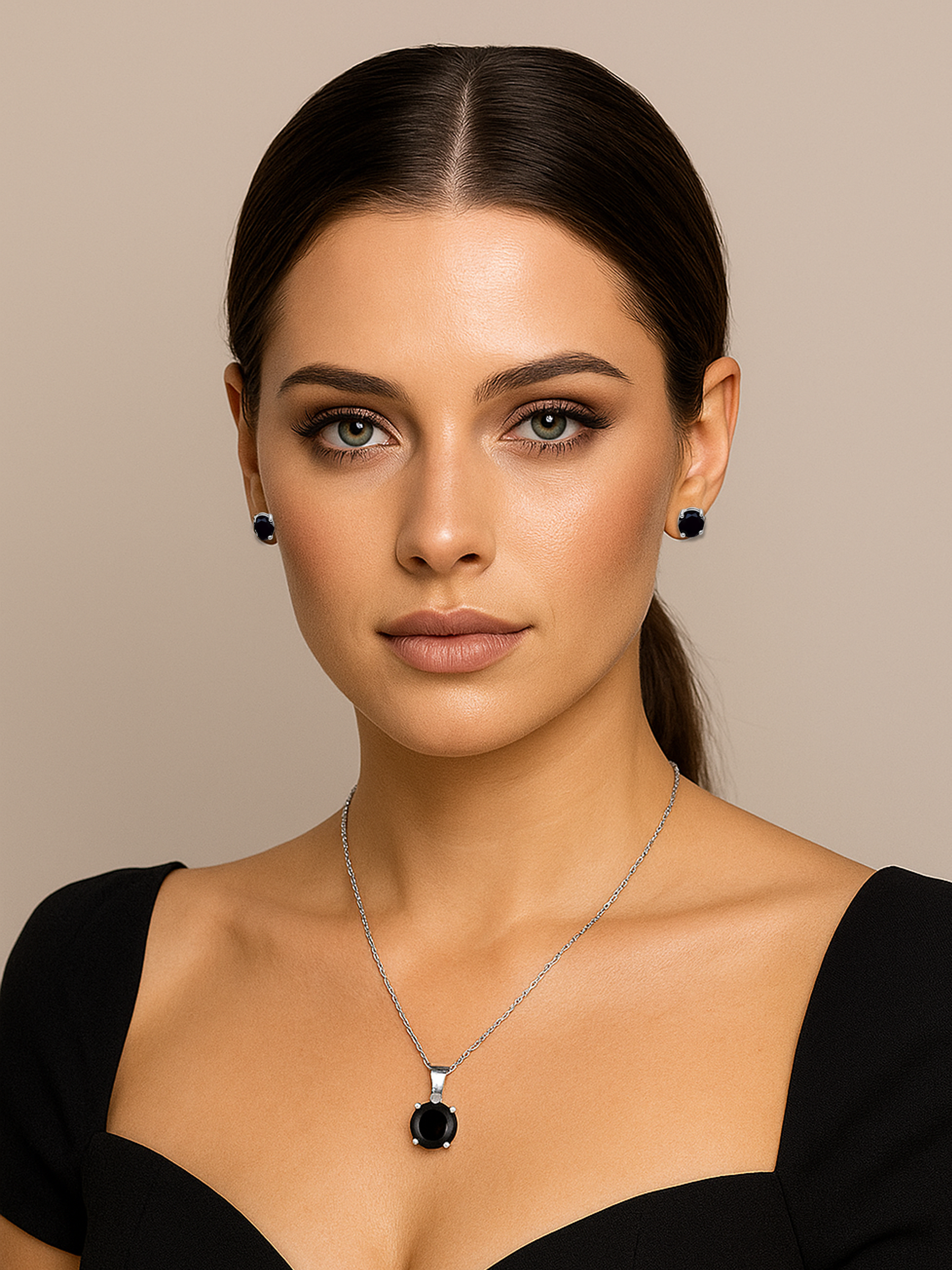 Black Sapphire Stud Earrings 925 Sterling Silver