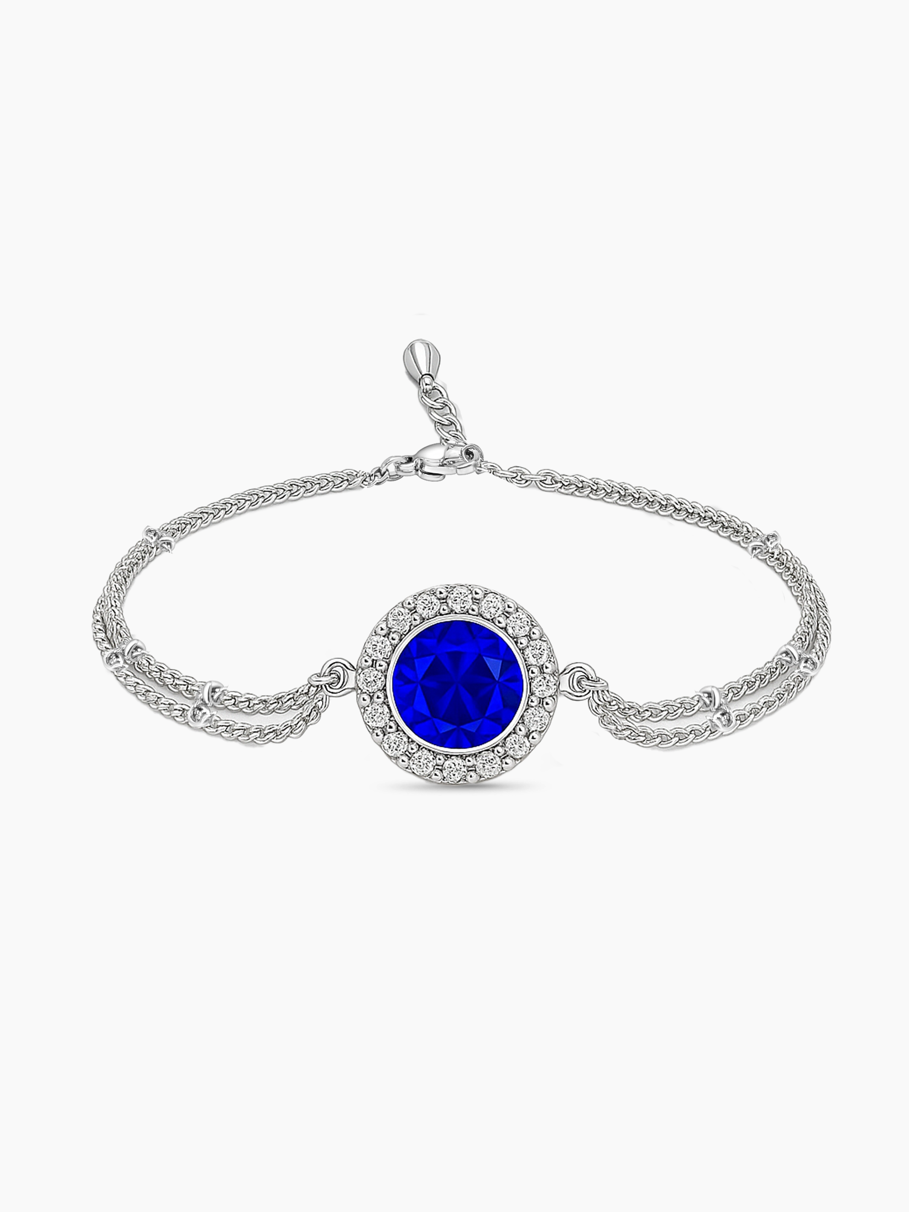 Blue Sapphire Chain Bracelet Rhodium Plated