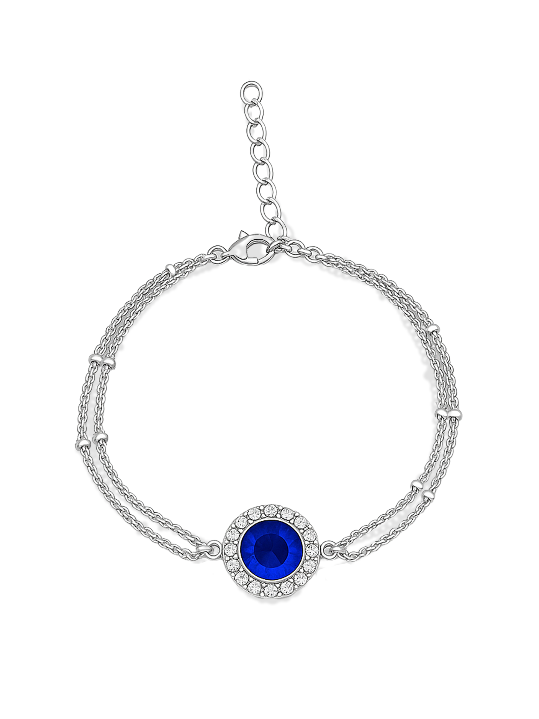 Blue Sapphire Chain Bracelet Rhodium Plated