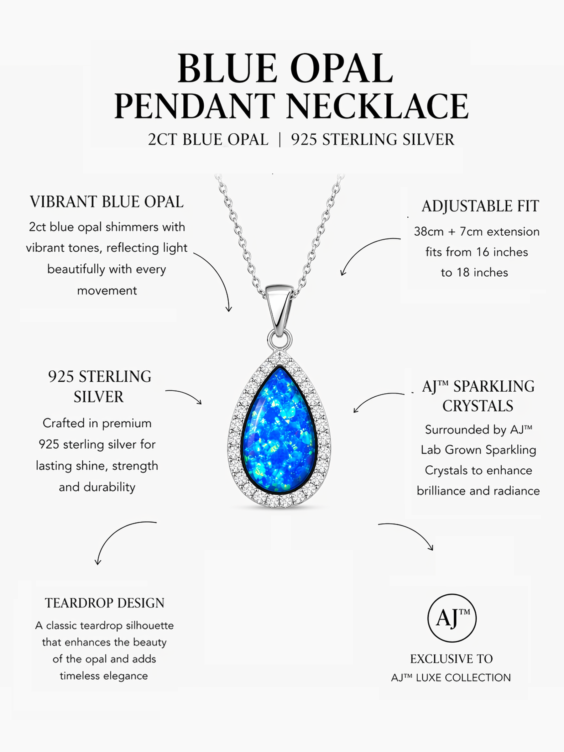 2Ct Blue Opal Pendant Necklace
