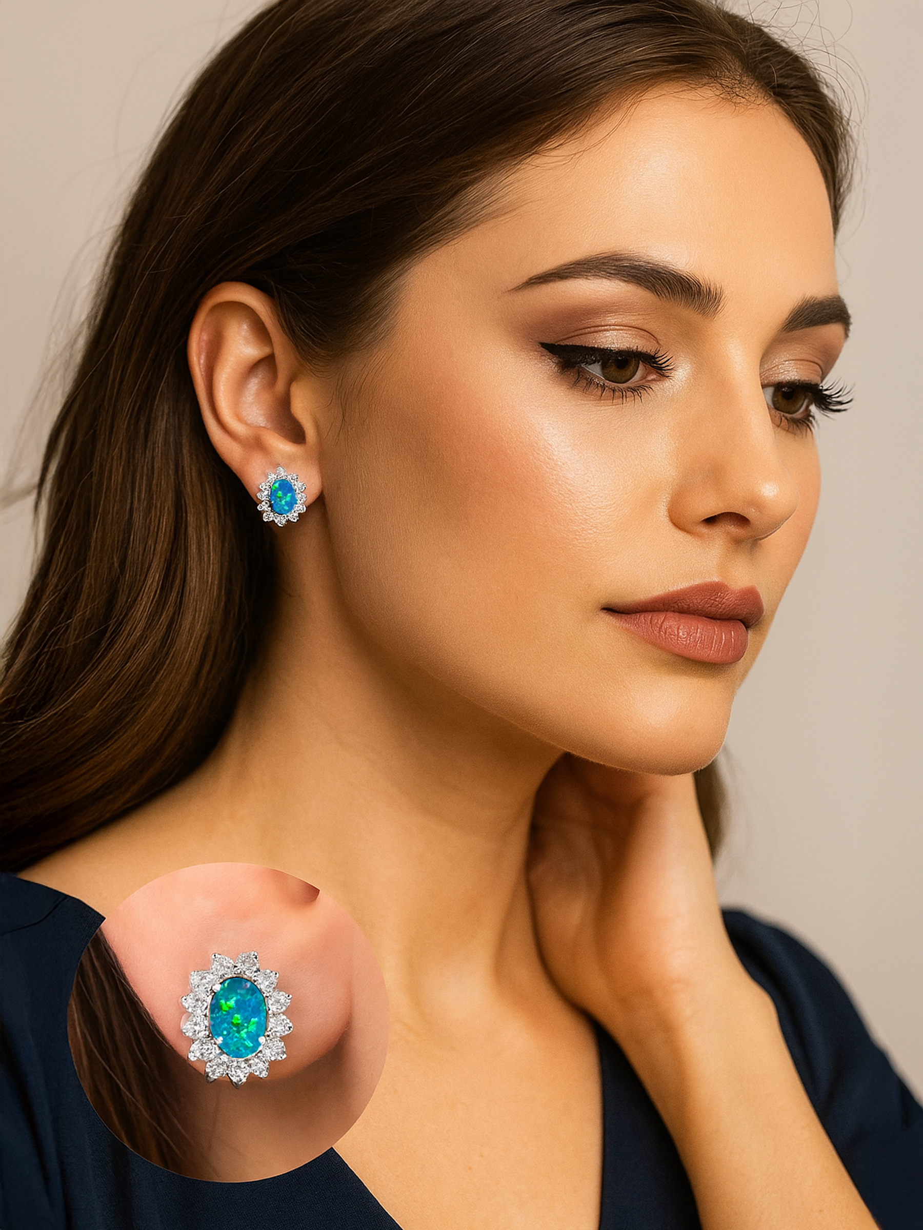 Blue Opal Stud Earrings