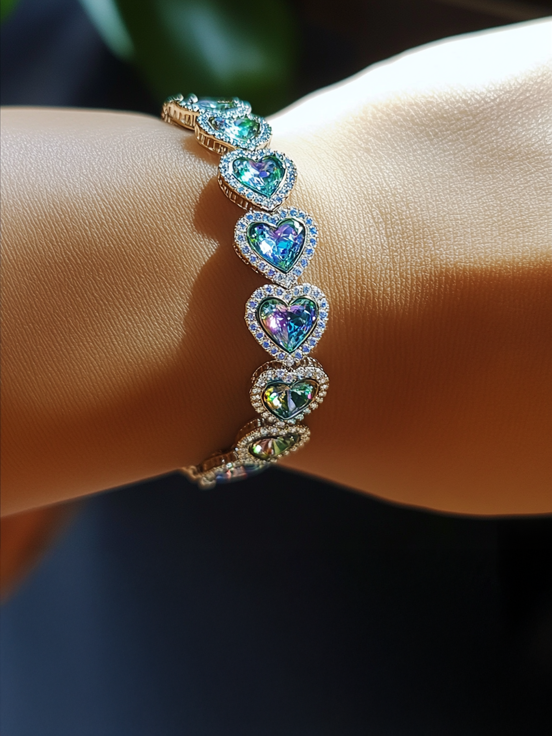 Mystic Topaz Heart Bracelet Rhodium Plated