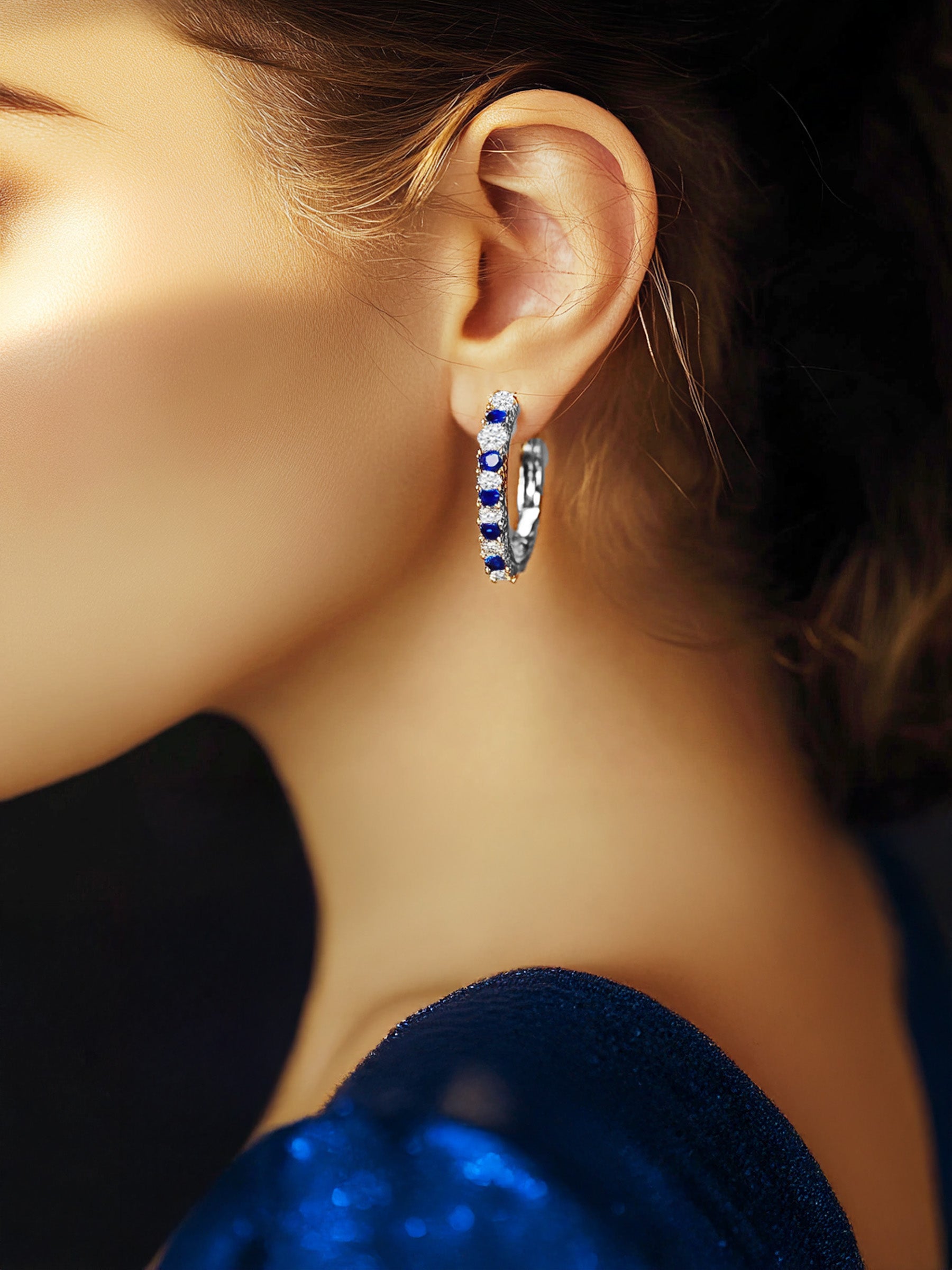 Sapphire Blue Hoop Earrings