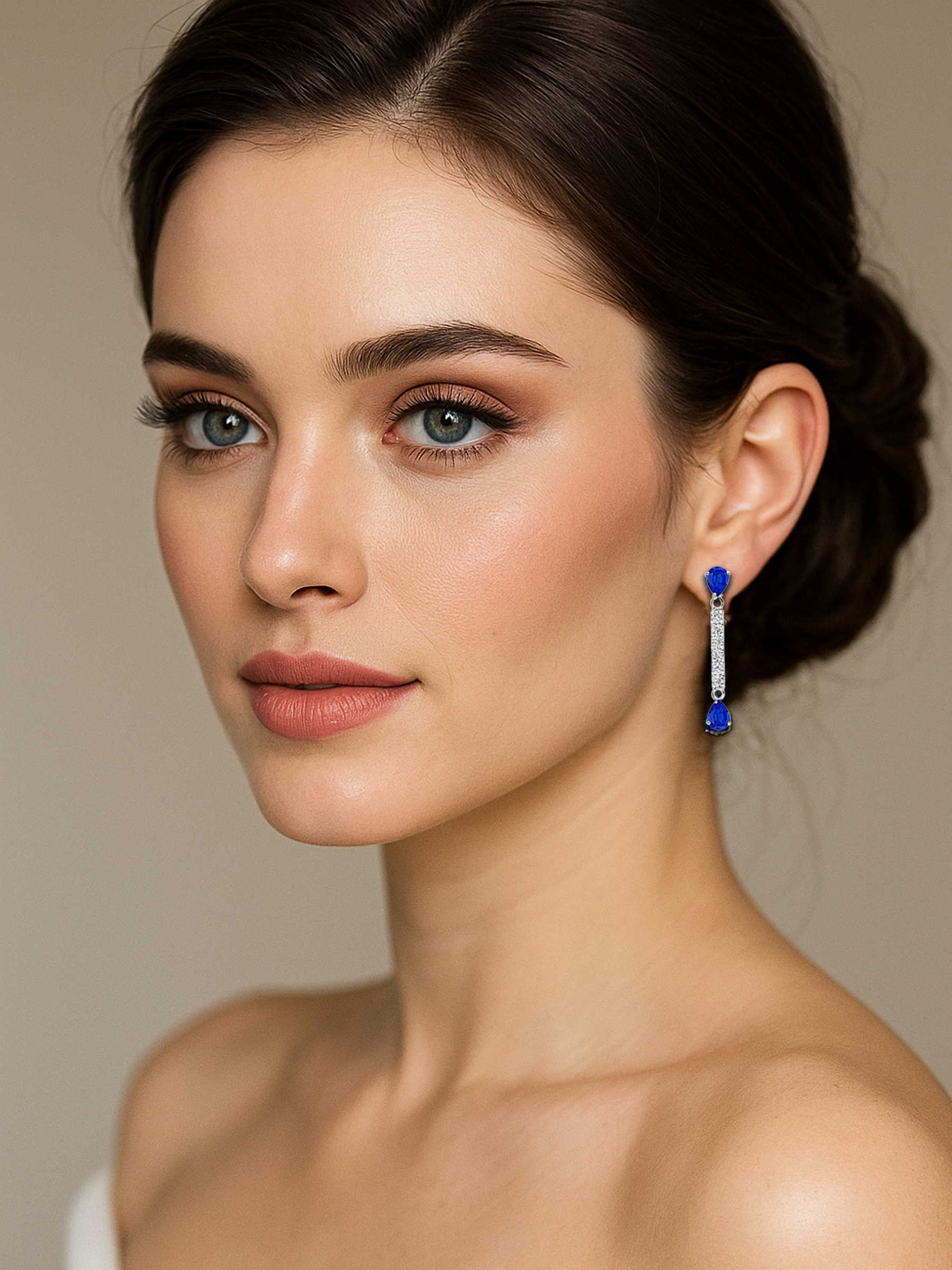 Blue Sapphire Tennis Line Earrings