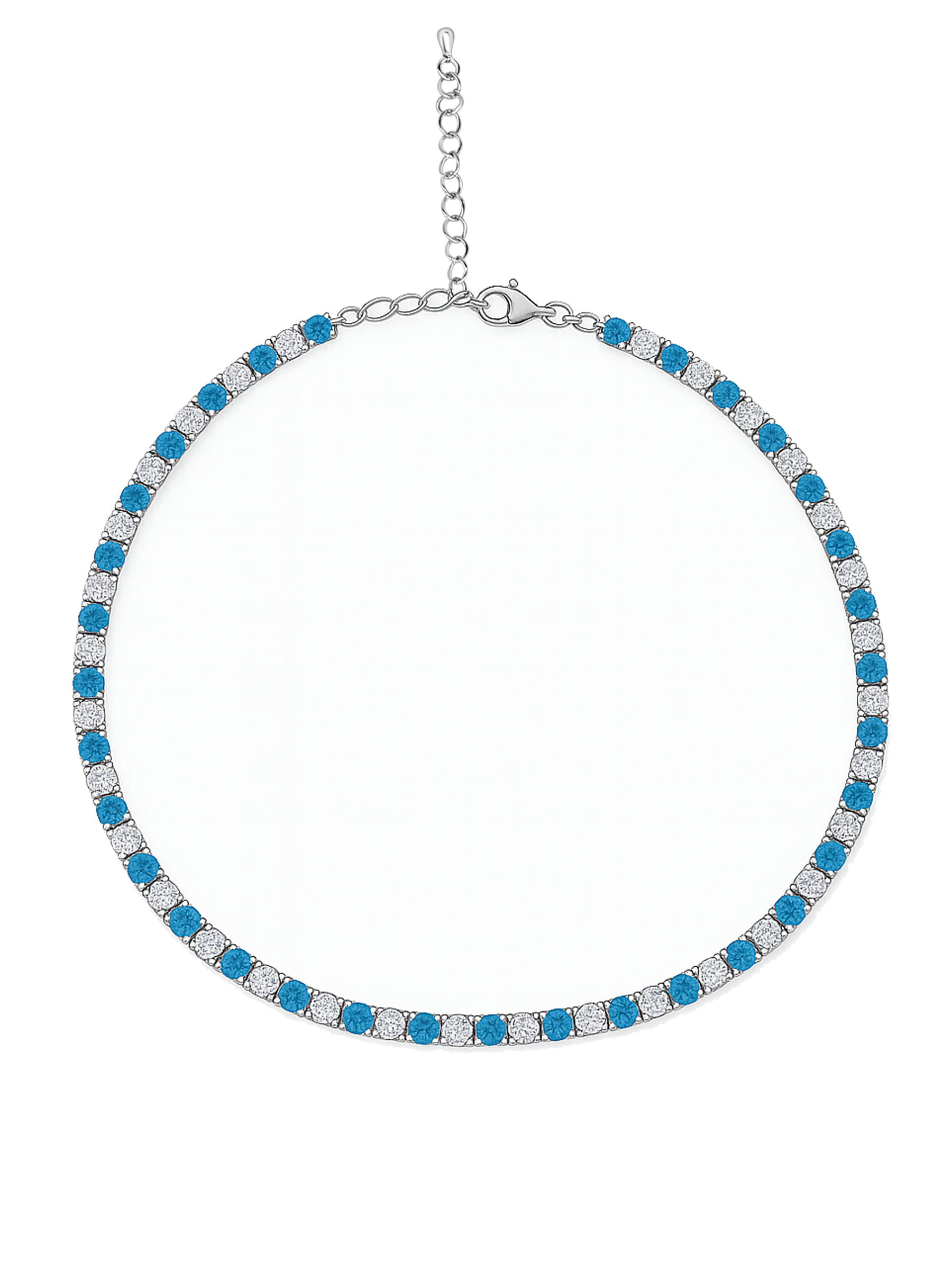 Sparkling Aquamarine Blue Sapphire Tennis Necklace AJ™ Rhodium Plated