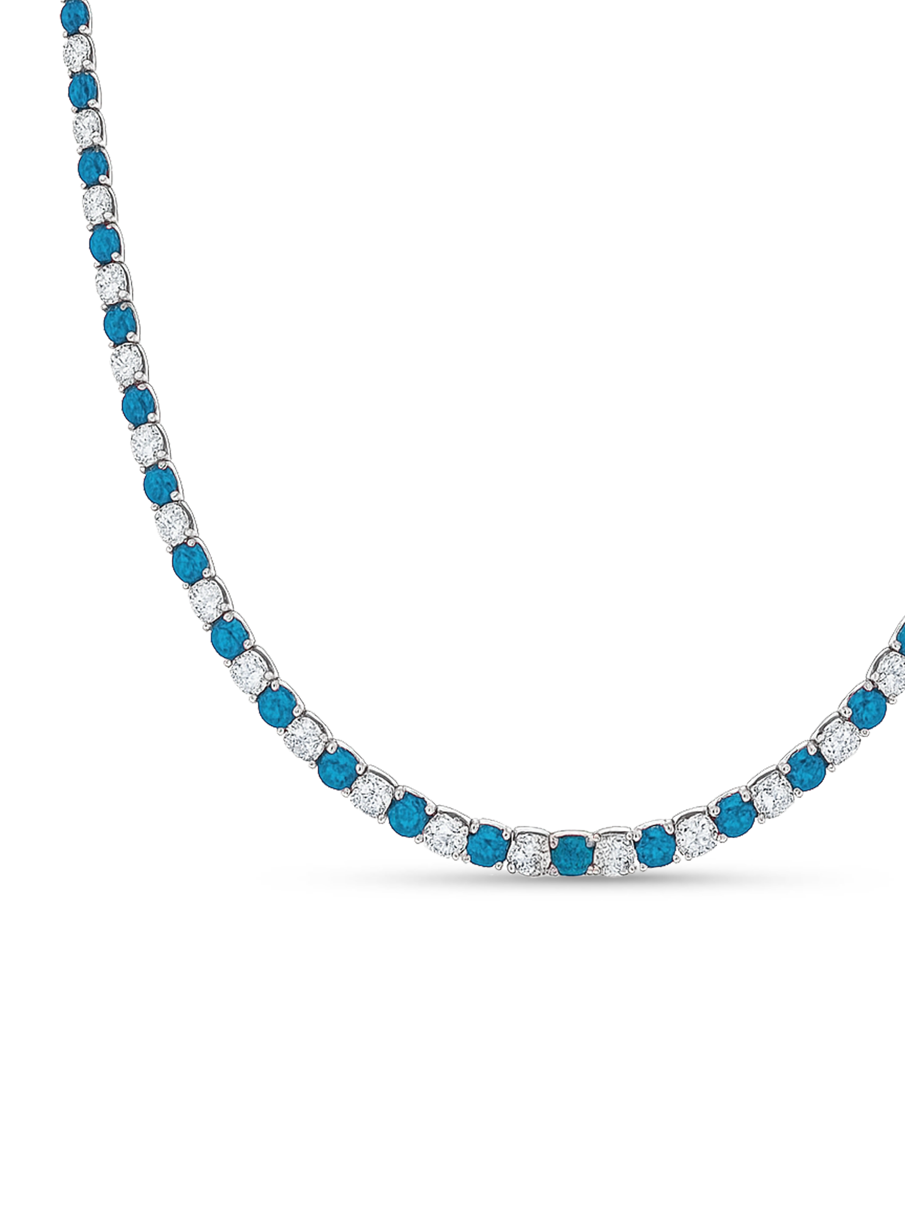 Sparkling Aquamarine Blue Sapphire Tennis Necklace AJ™ Rhodium Plated