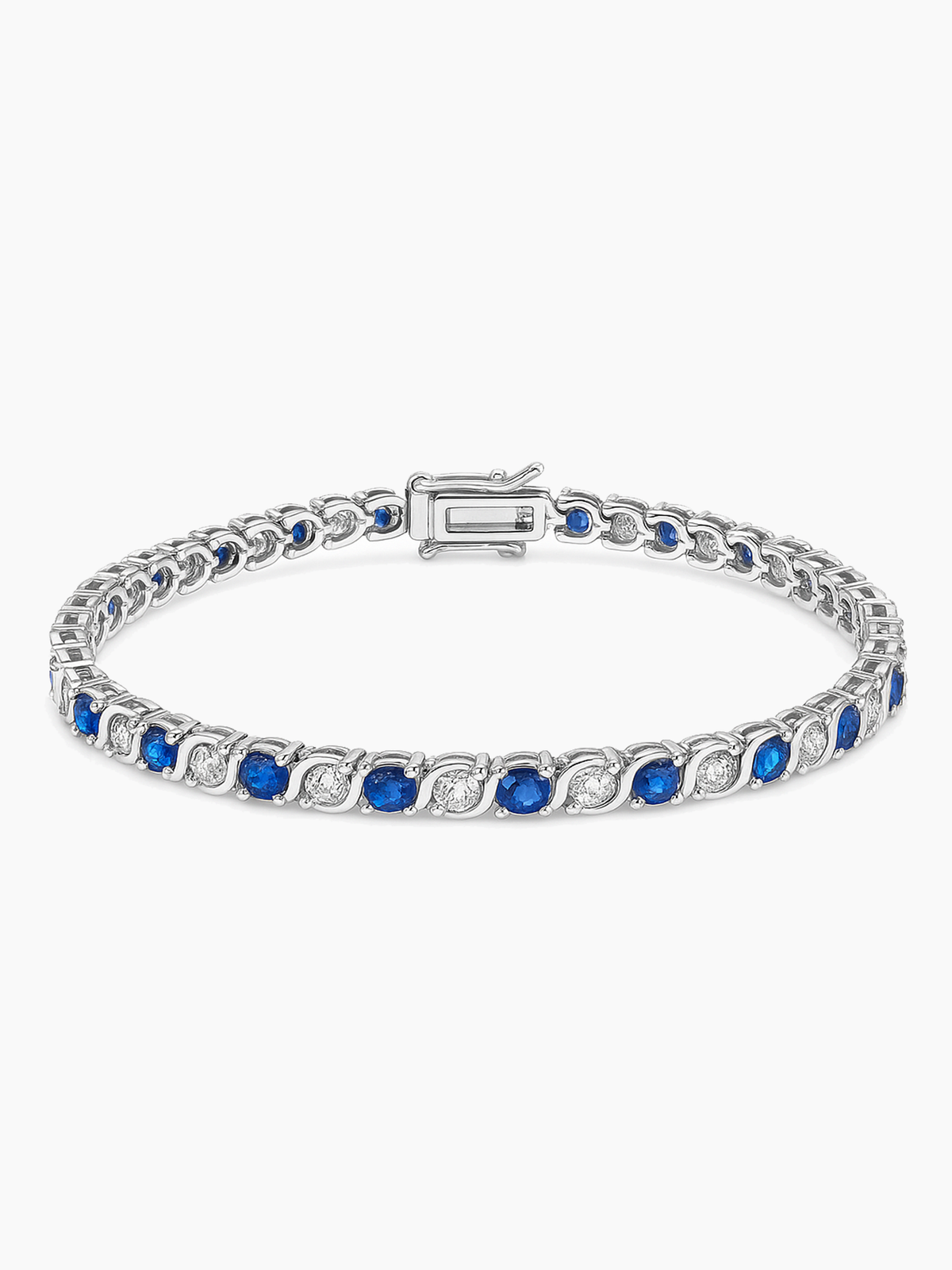 Blue Sapphire Tennis Bracelet Rhodium Plated - AMBER JONES
