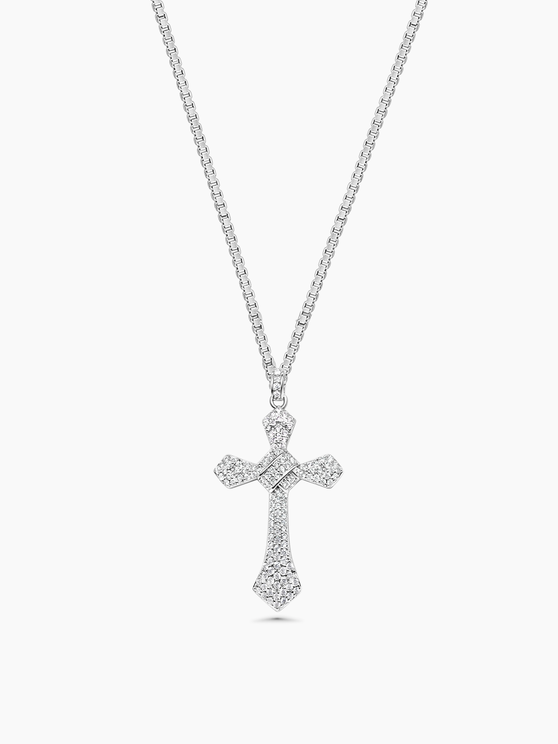 Round White Sapphire Cross 925 Sterling Silver Women's Necklace