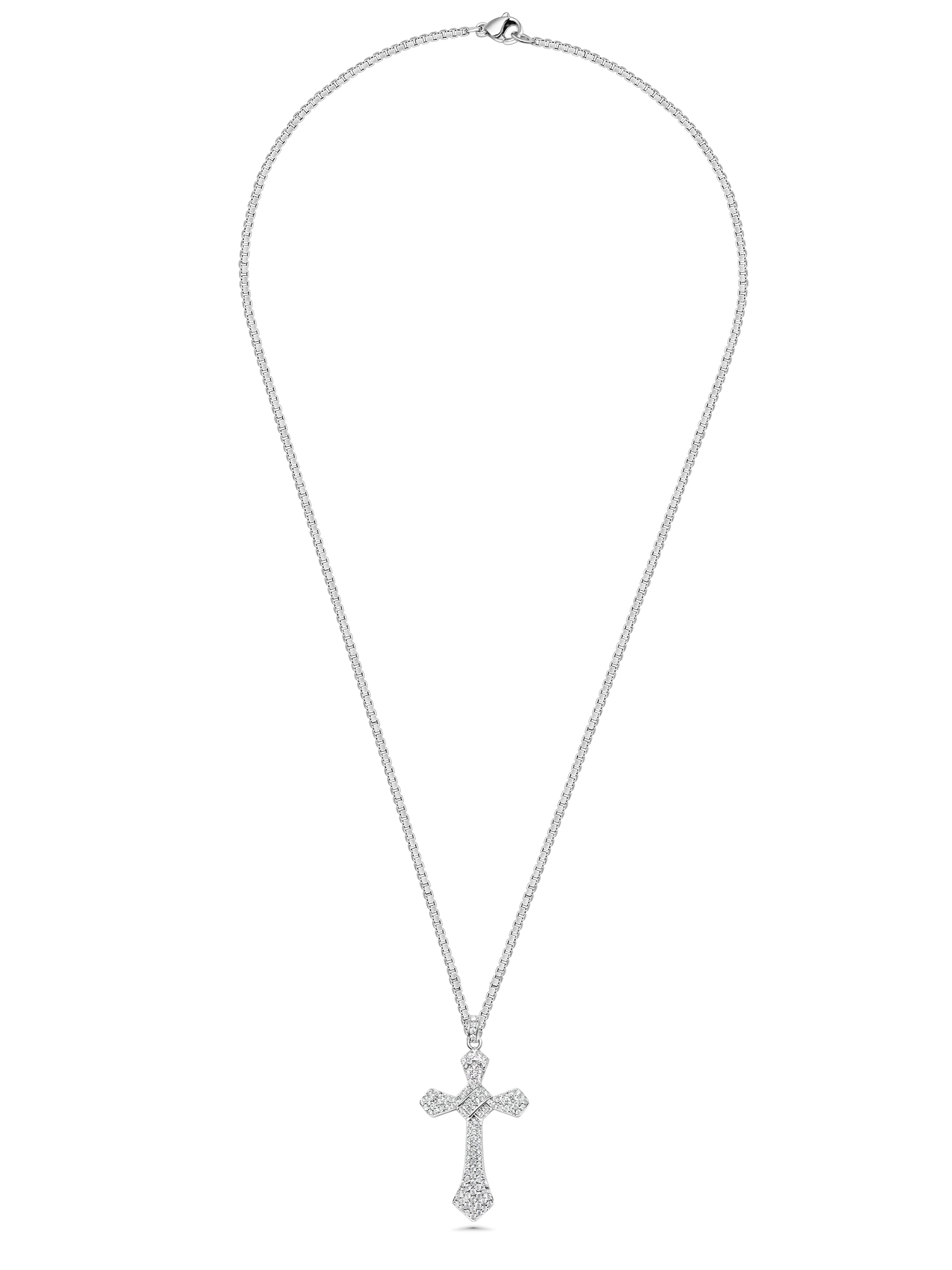 Round White Sapphire Cross Necklace 925 Sterling Silver