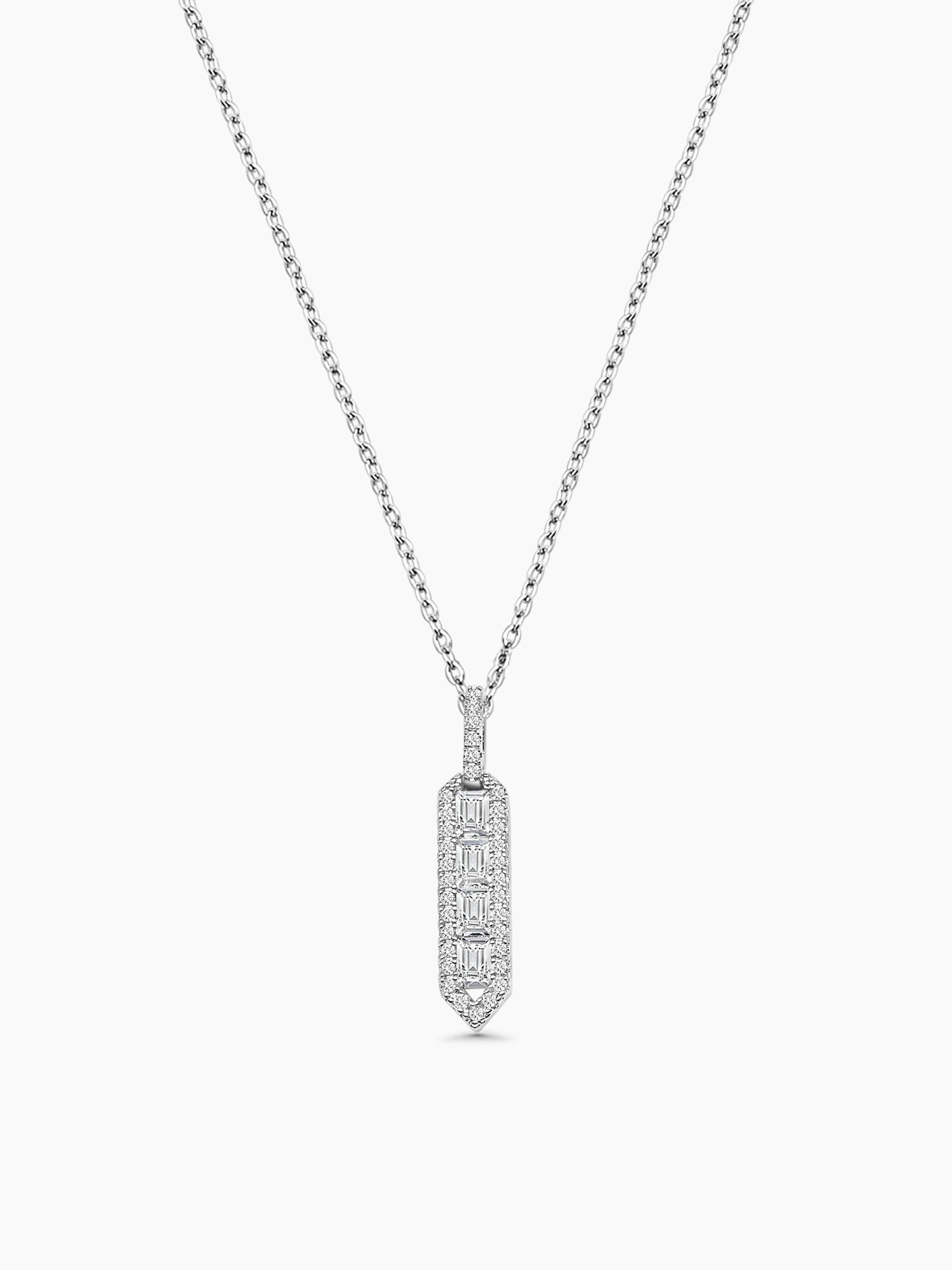 Love Pendant Bar White Sapphire 925 Sterling Silver Necklace for Women
