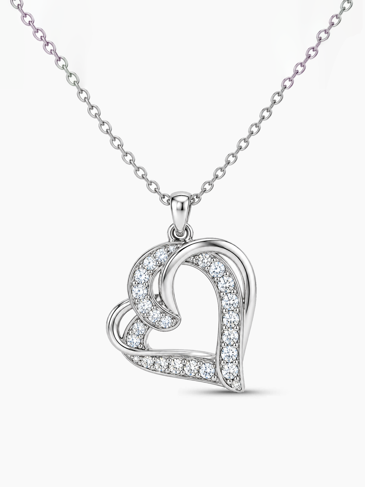 Double Heart Sterling Silver Pendant Necklace