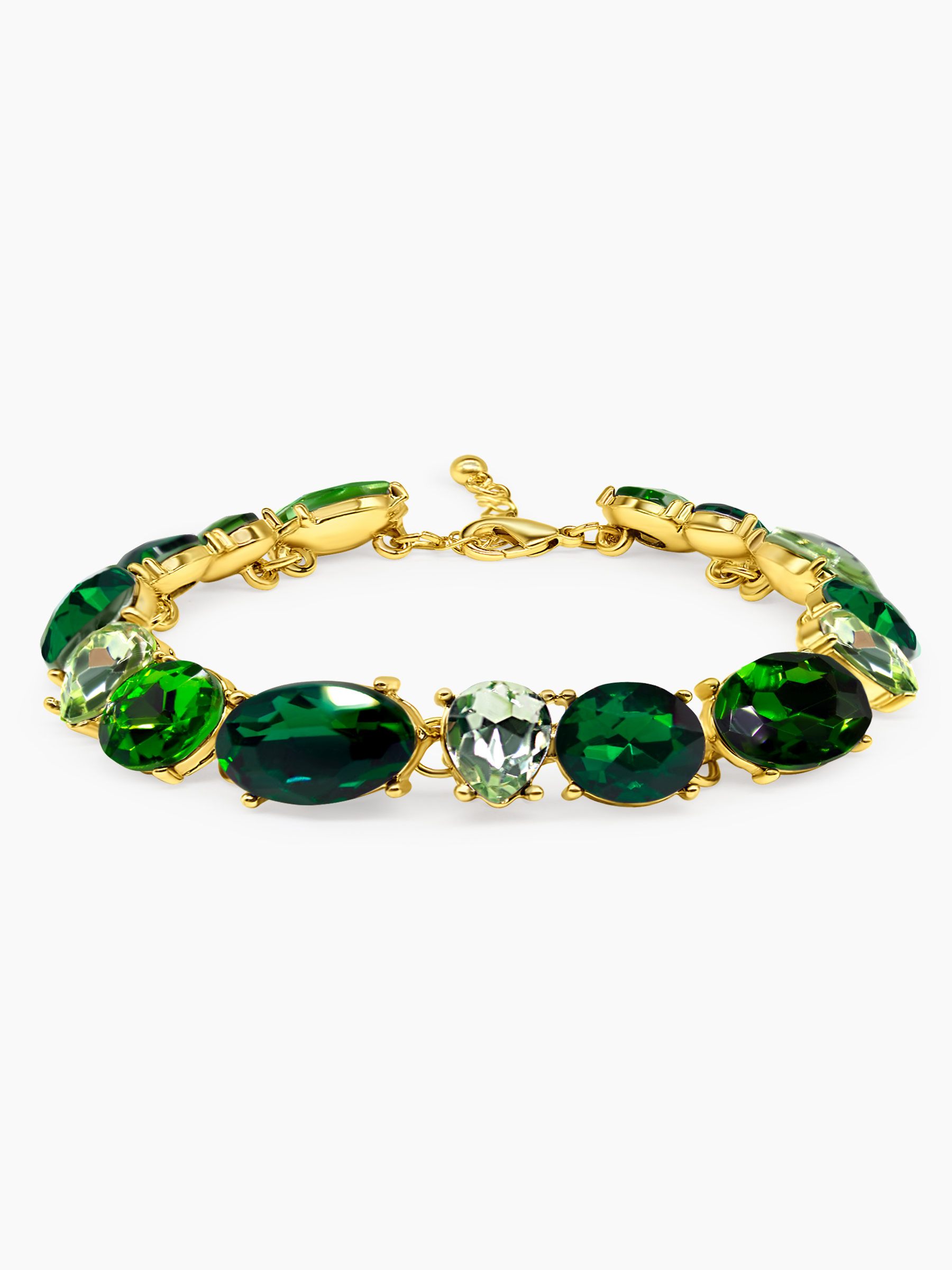 Emerald Tennis Bracelet Mixed Cut, Green Stones Gold Tone Plated
