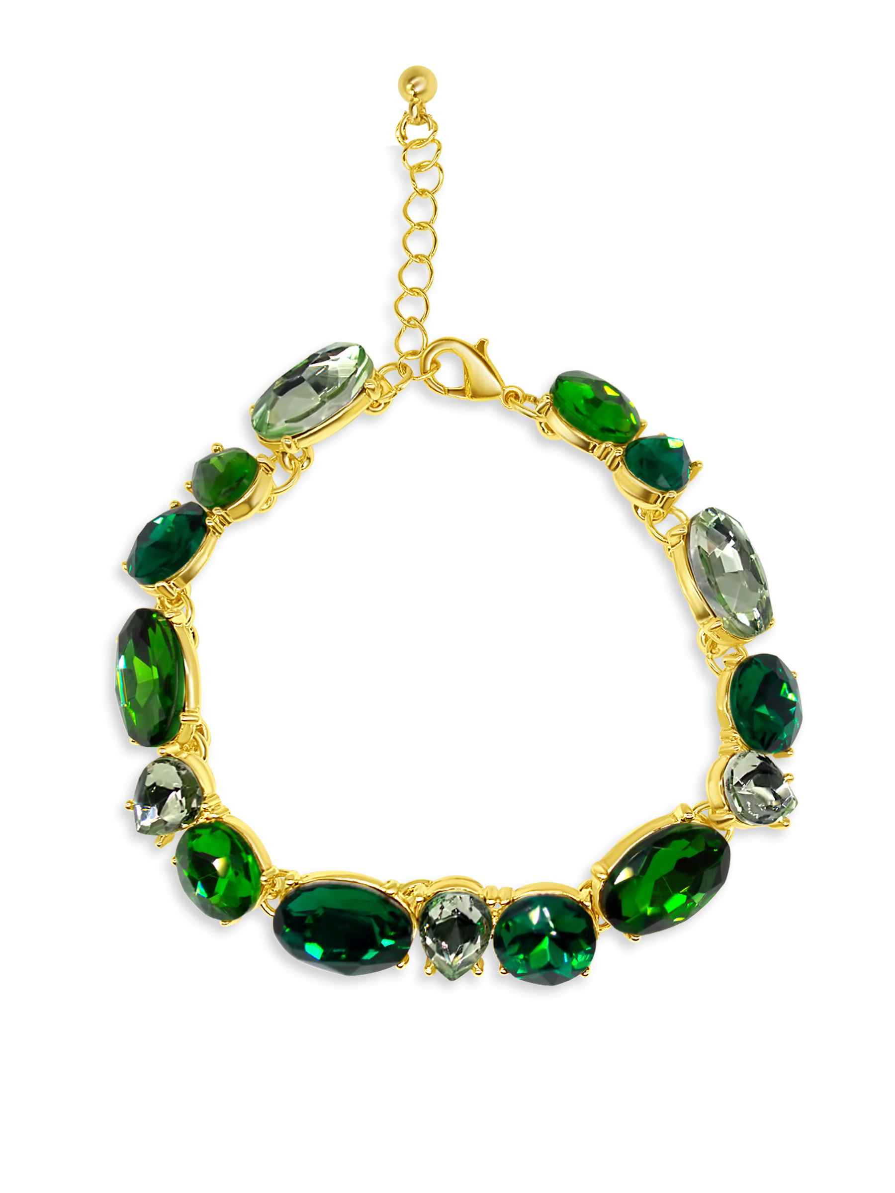 Emerald Tennis Bracelet Mixed Cut, Green Stones Gold Tone Plated