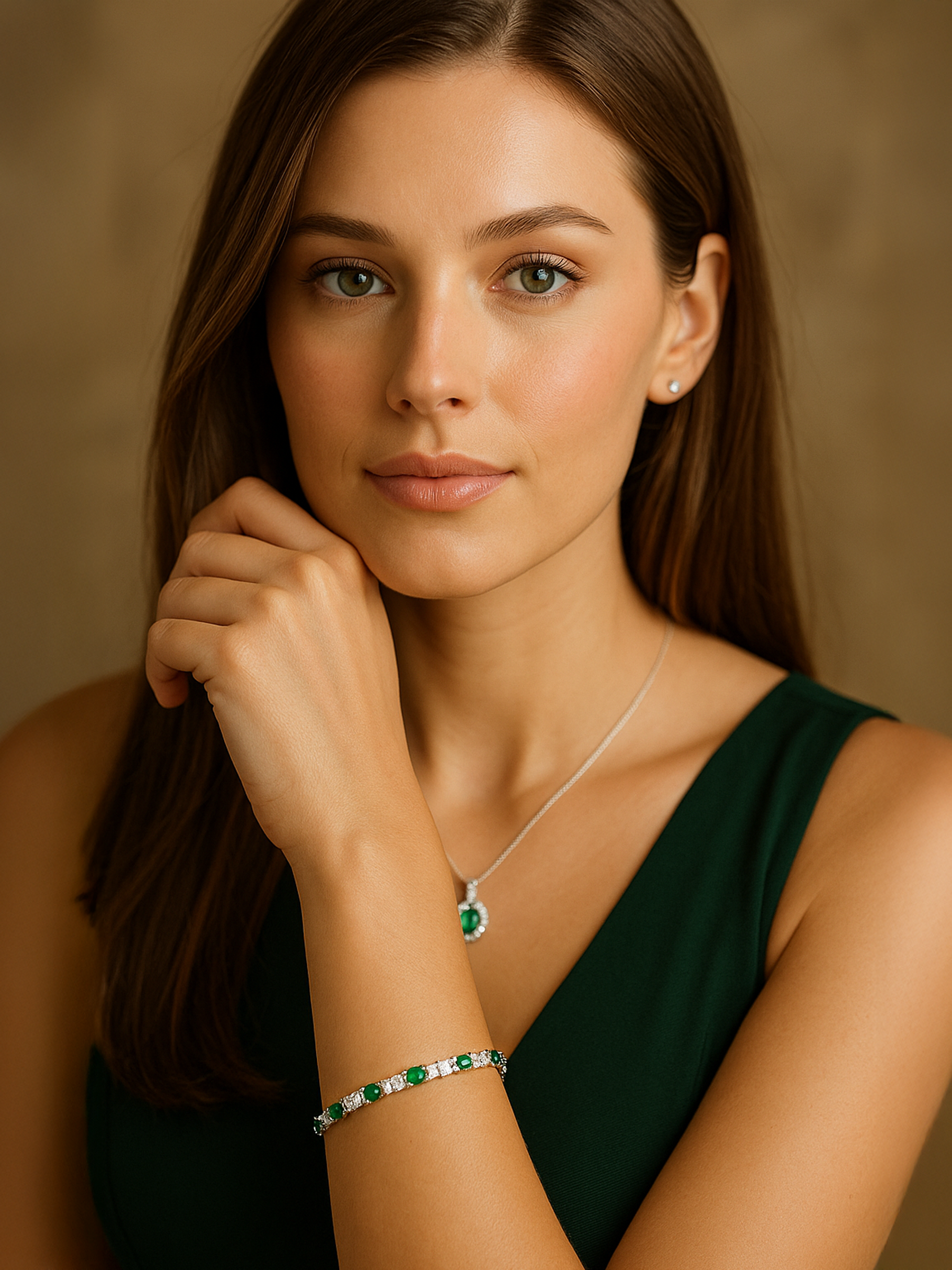 Green Emerald And White Sapphire Tennis Bracelet