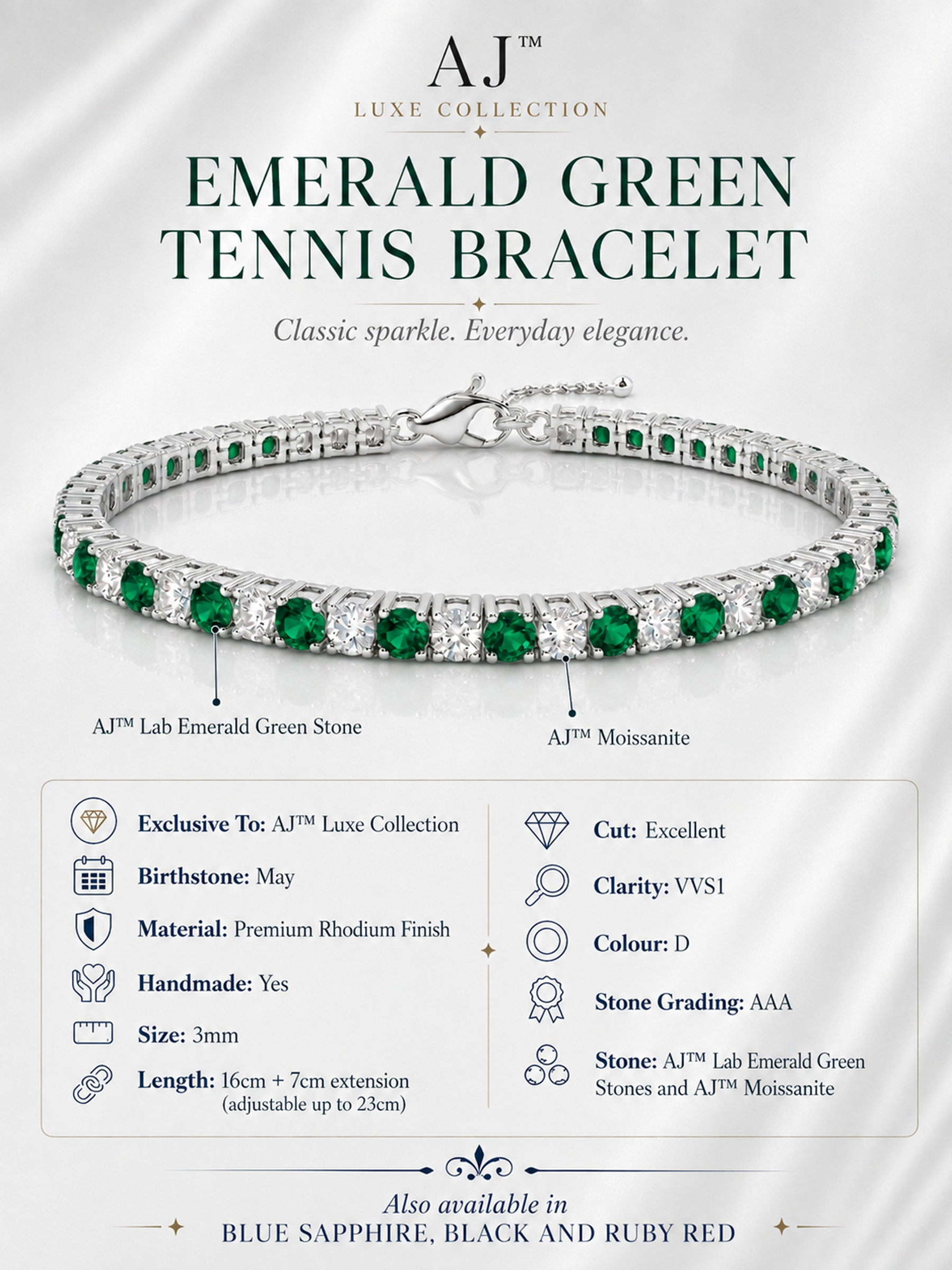 Adjustable Moissanite Emerald Tennis Bracelet