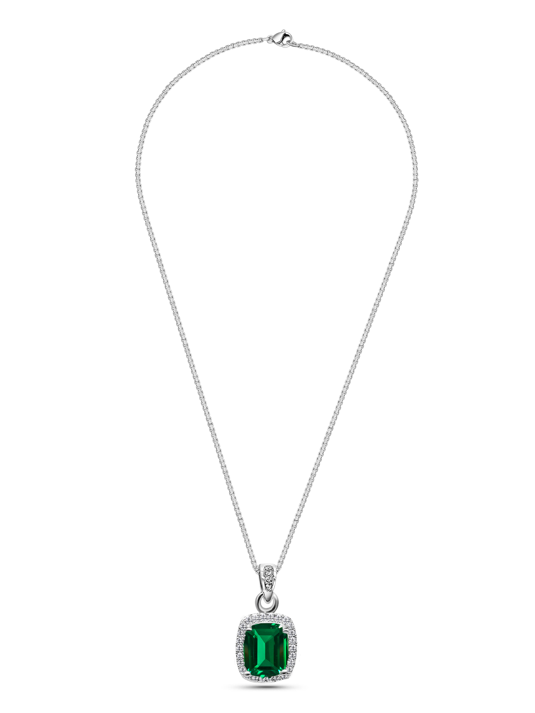 Green Emerald Pendant Necklace 925 Sterling Silver
