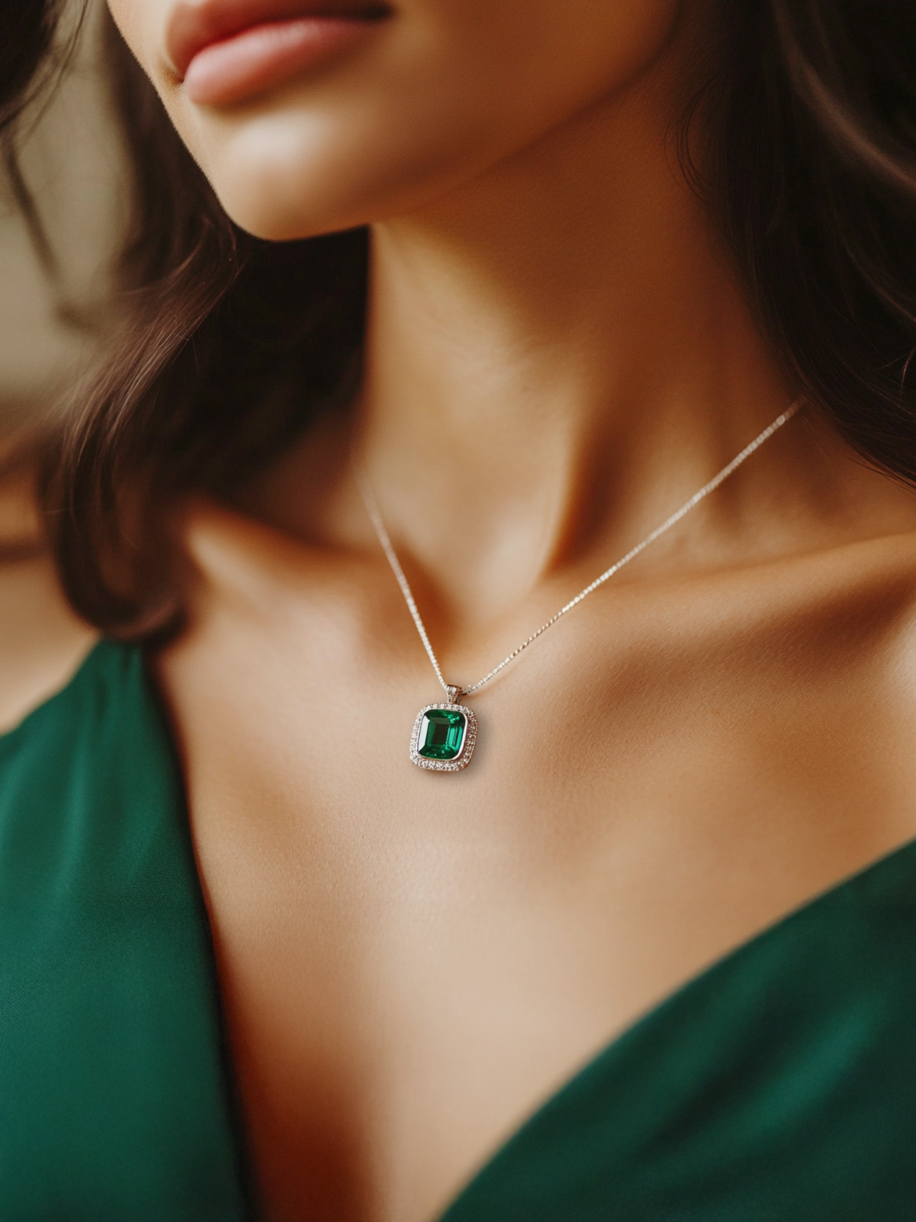 Green Emerald Pendant Necklace 925 Sterling Silver