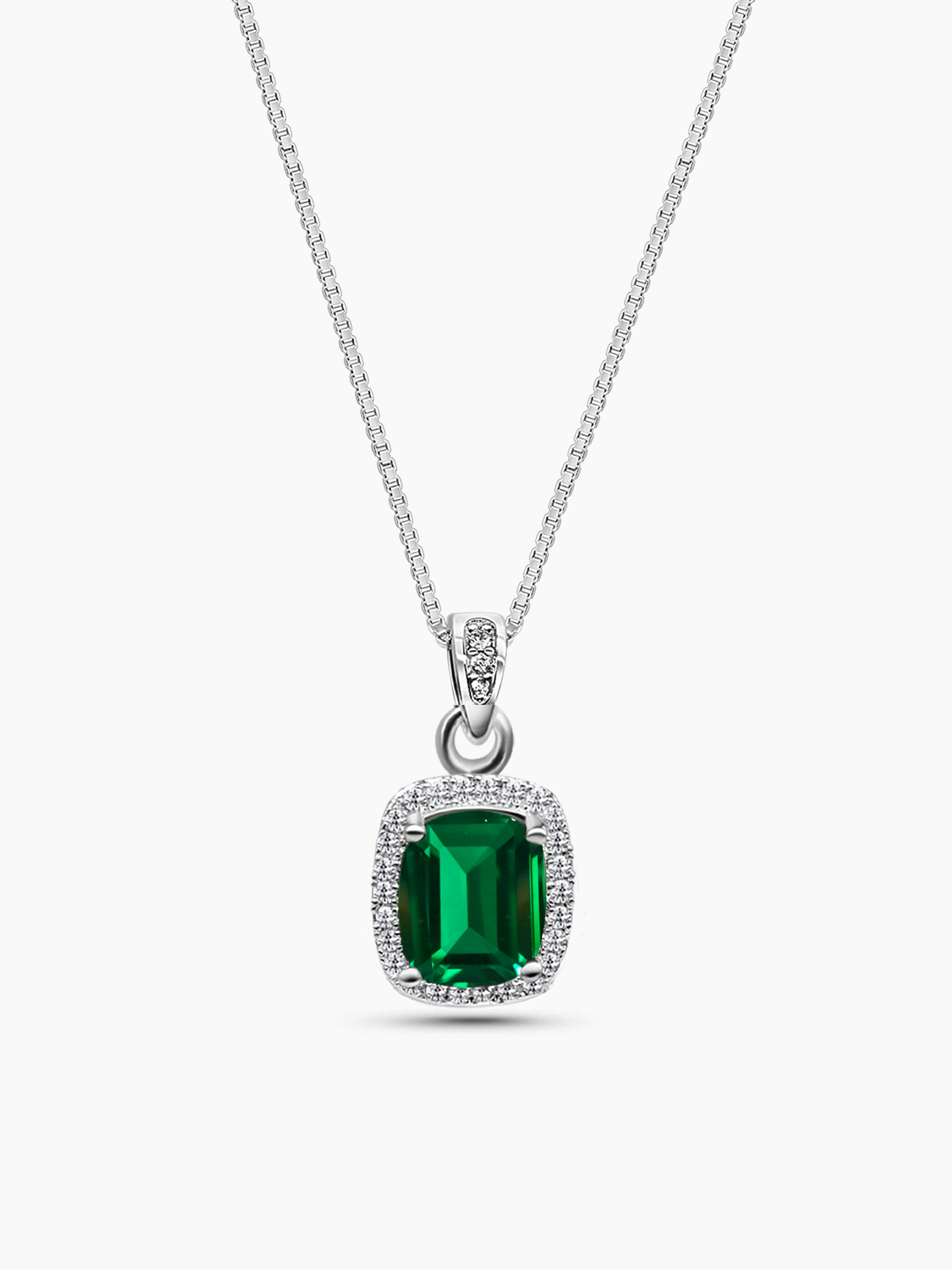 Green Emerald Pendant Necklace 925 Sterling Silver