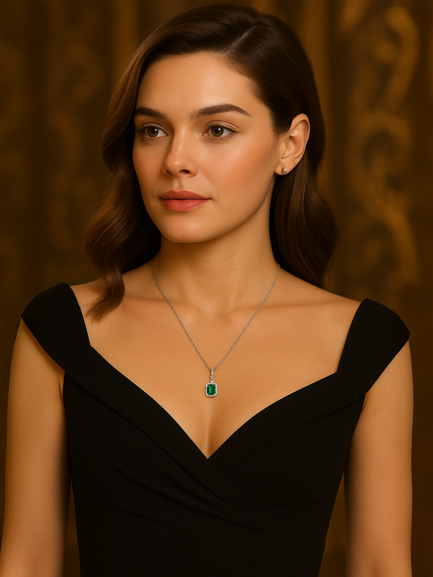 Green Emerald Pendant Necklace 925 Sterling Silver