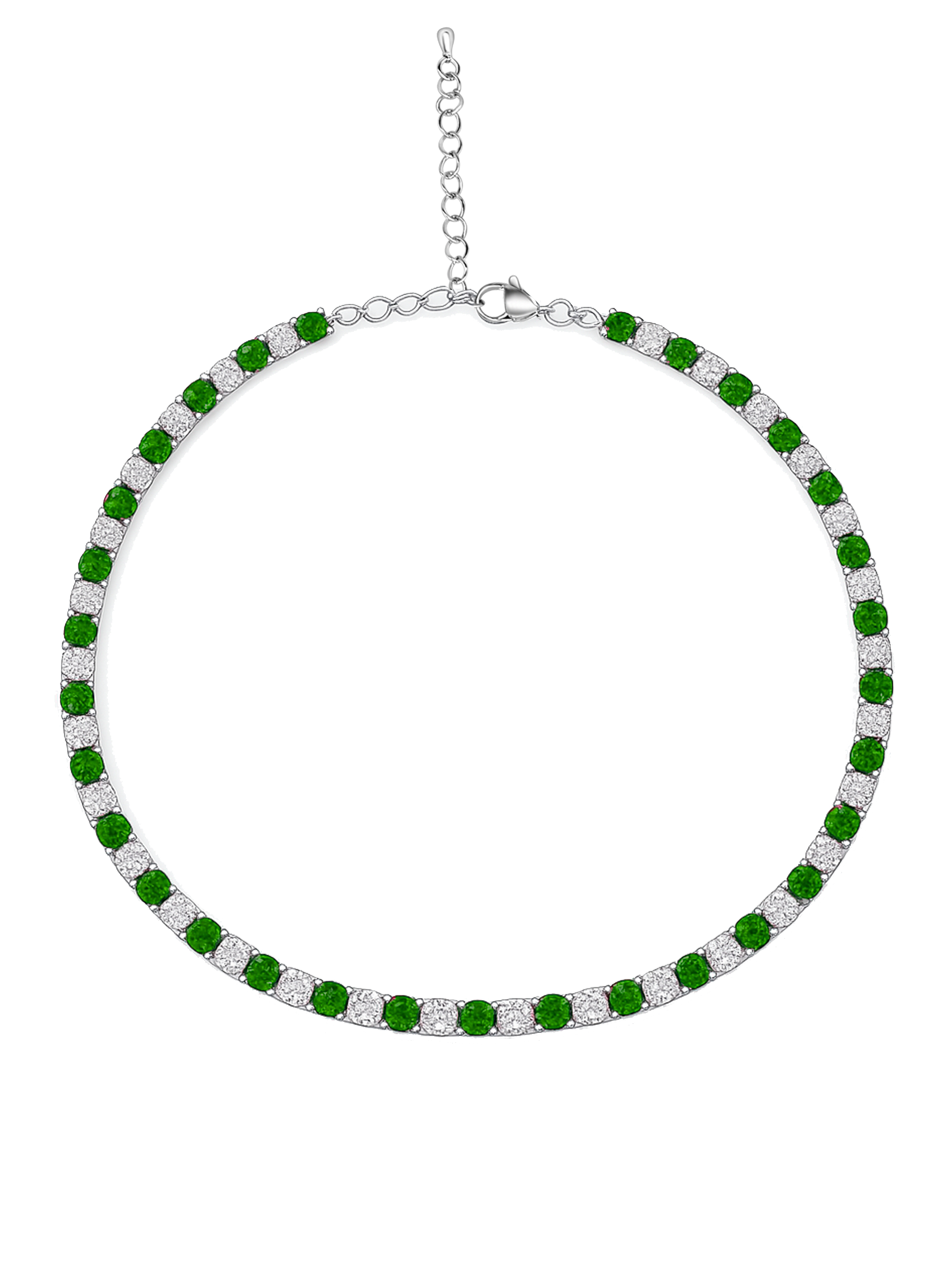 green and white tennis necklace