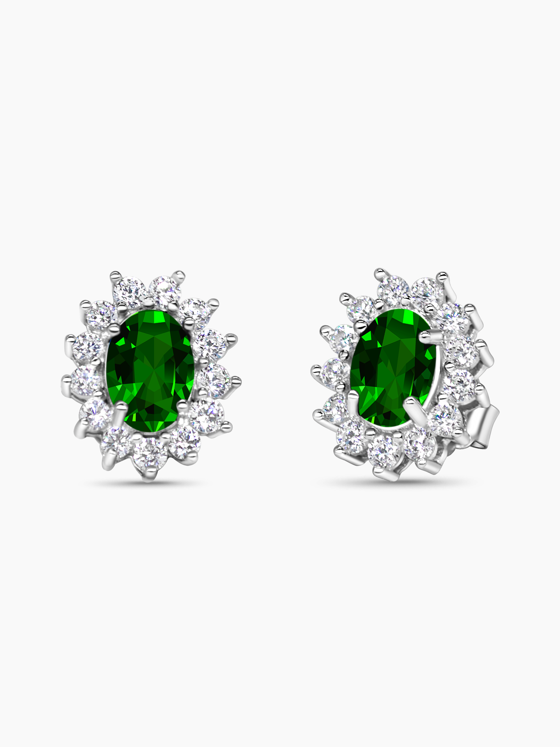 Green Emerald Oval Stud Earrings