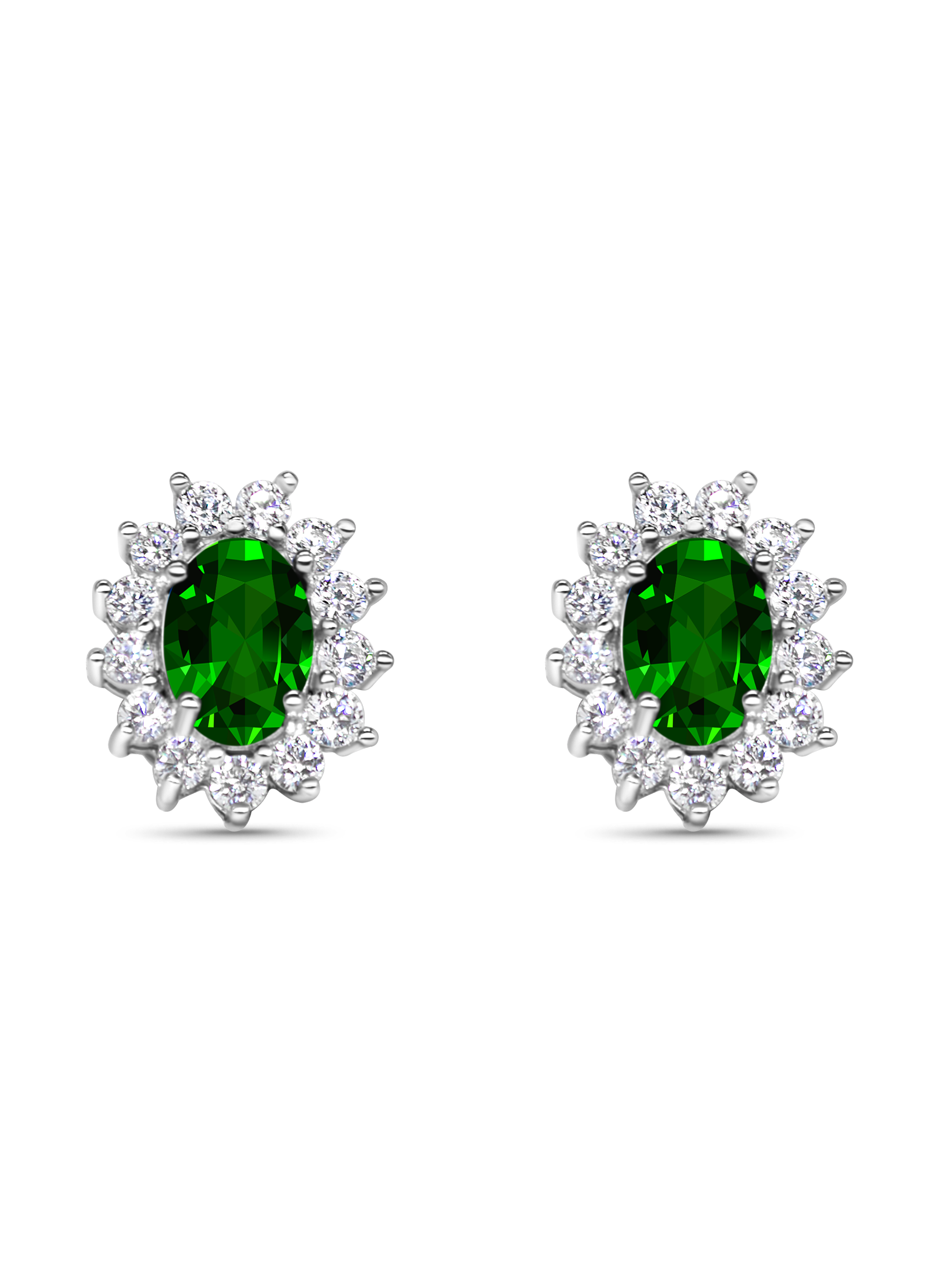 Green Emerald Oval Stud Earrings